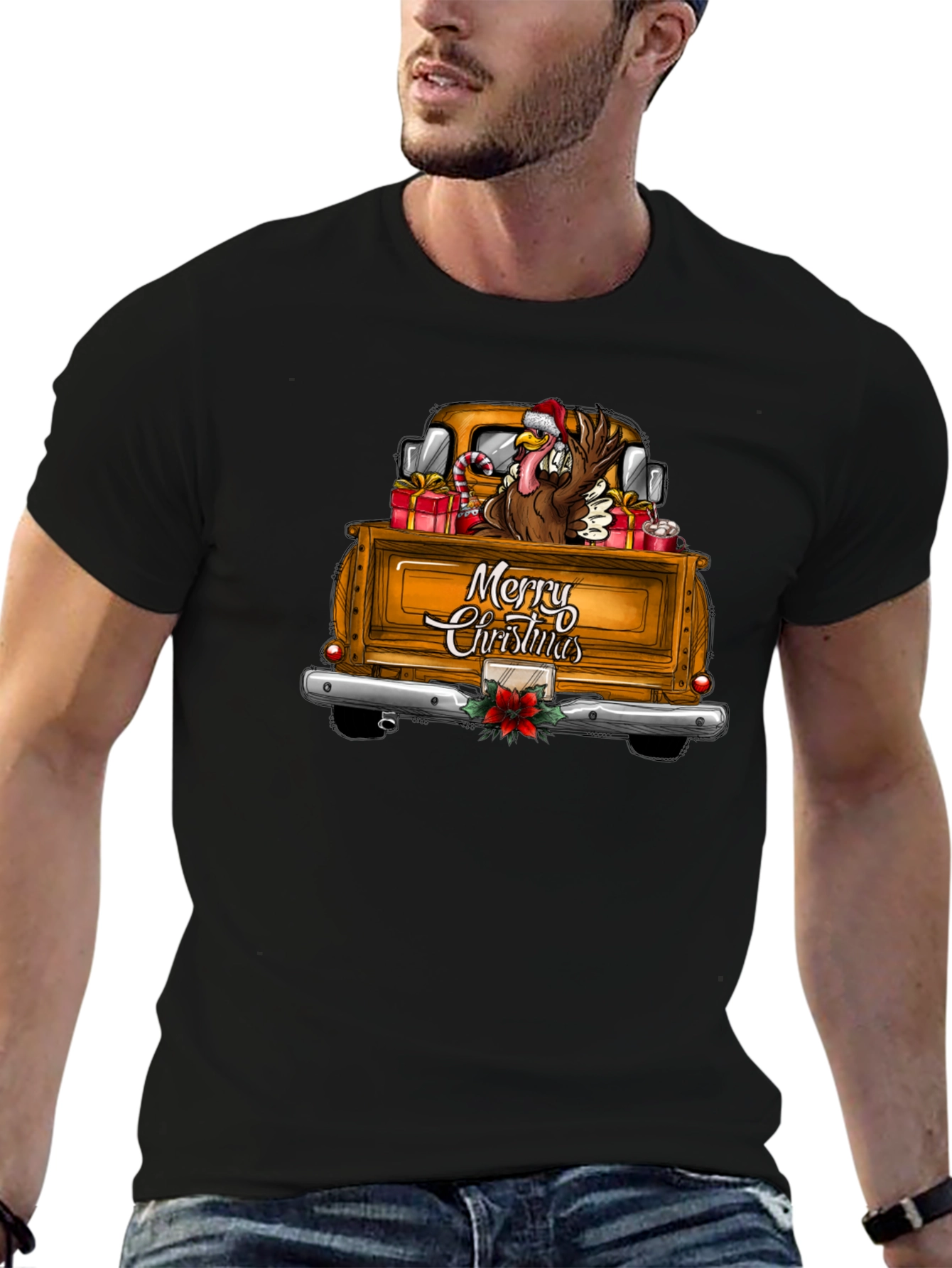 Festive Turkey Truck Christmas Graphic Tee