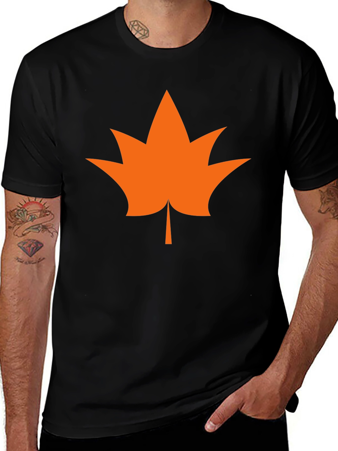 Leaf Graphic Tee - Casual Style Black T-Shirt