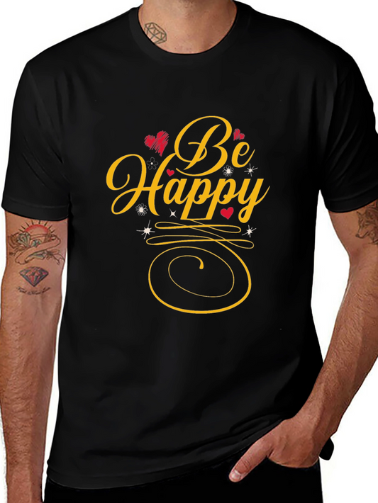 Be Happy Graphic Print Black T-Shirt