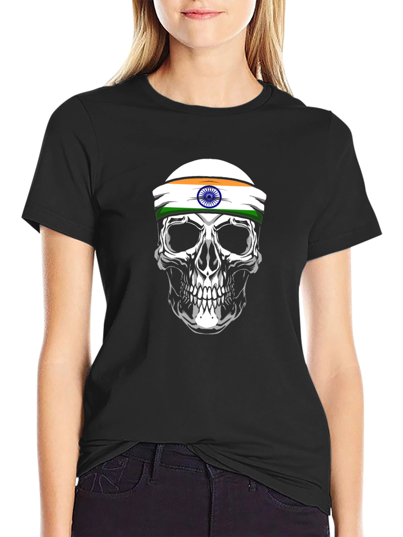 Skull India Flag Graphic T-Shirt