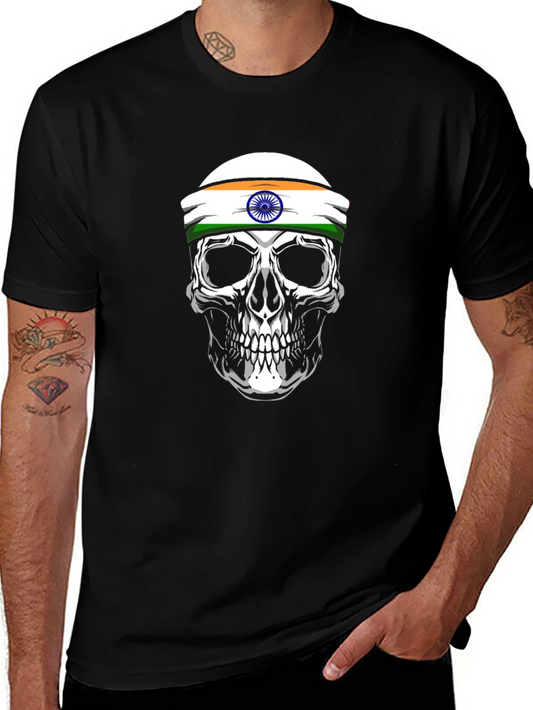 Skull India Flag Graphic T-Shirt