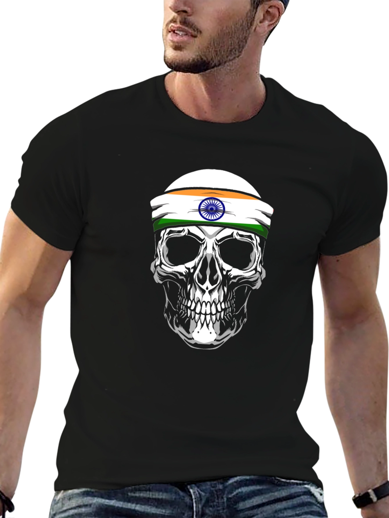 Skull India Flag Graphic T-Shirt