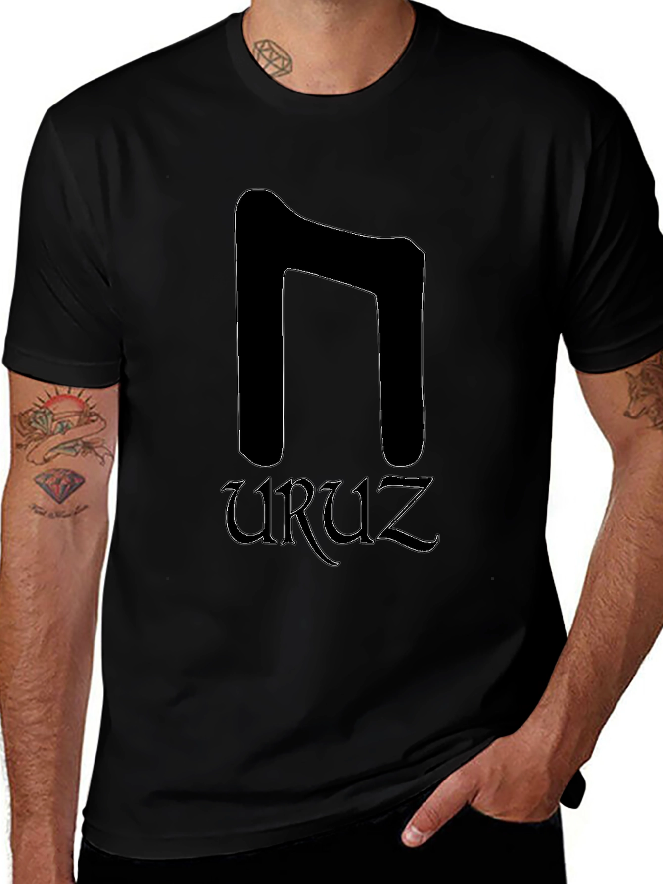 Uruz Rune Black T-Shirt - Viking Symbol Tee