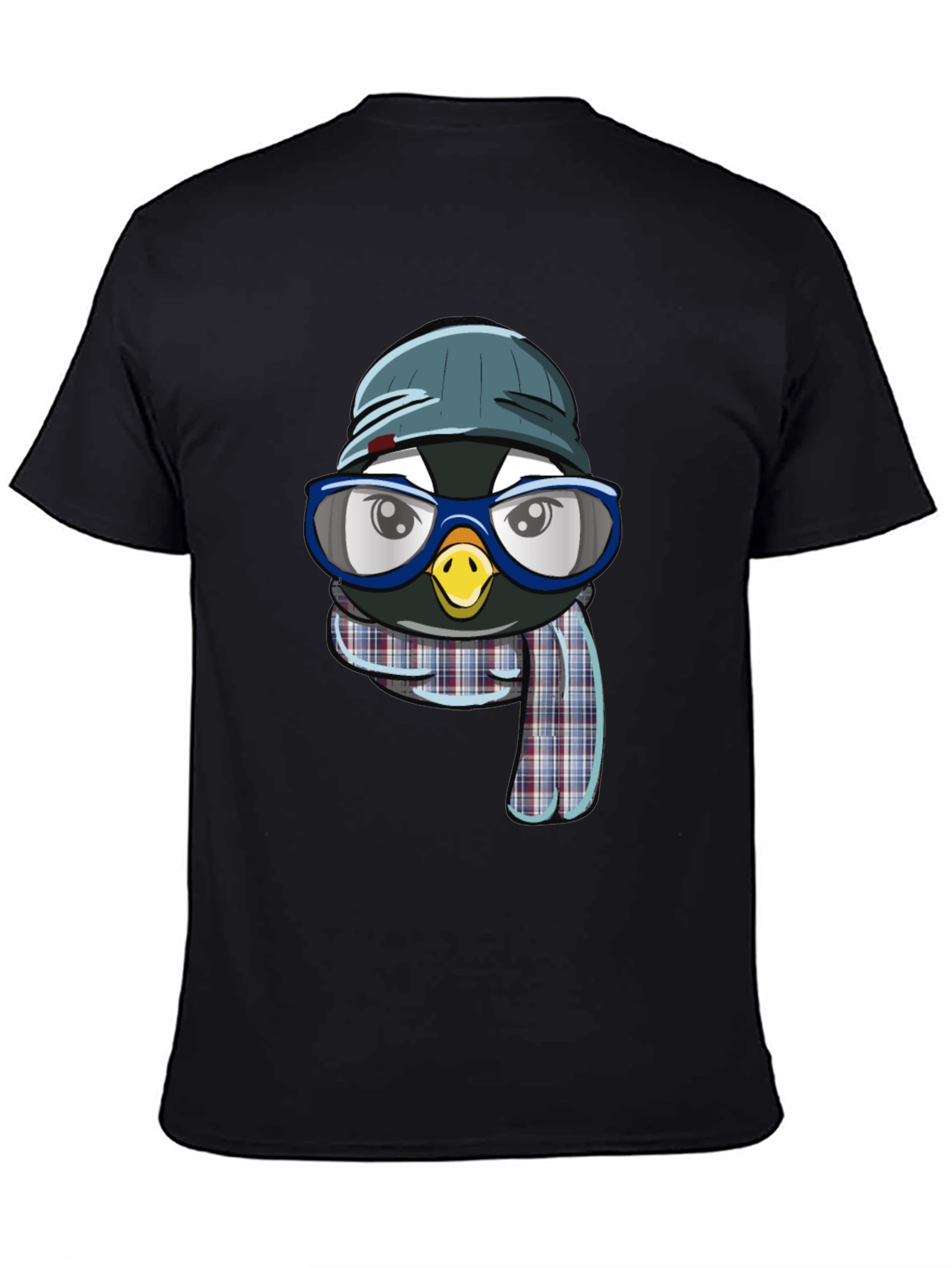 Penguin with Hat & Glasses Black T-Shirt