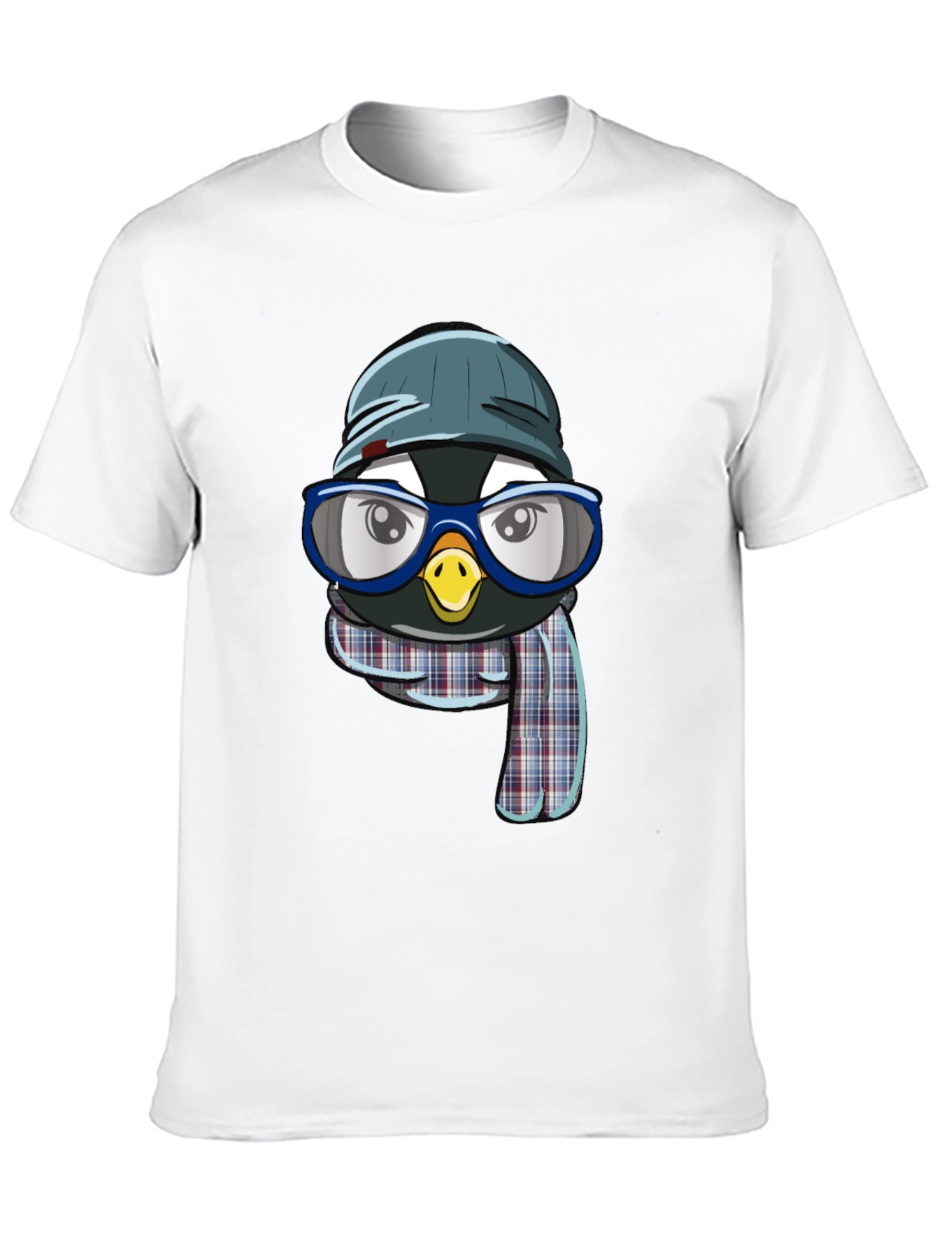 Penguin with Hat & Glasses Black T-Shirt