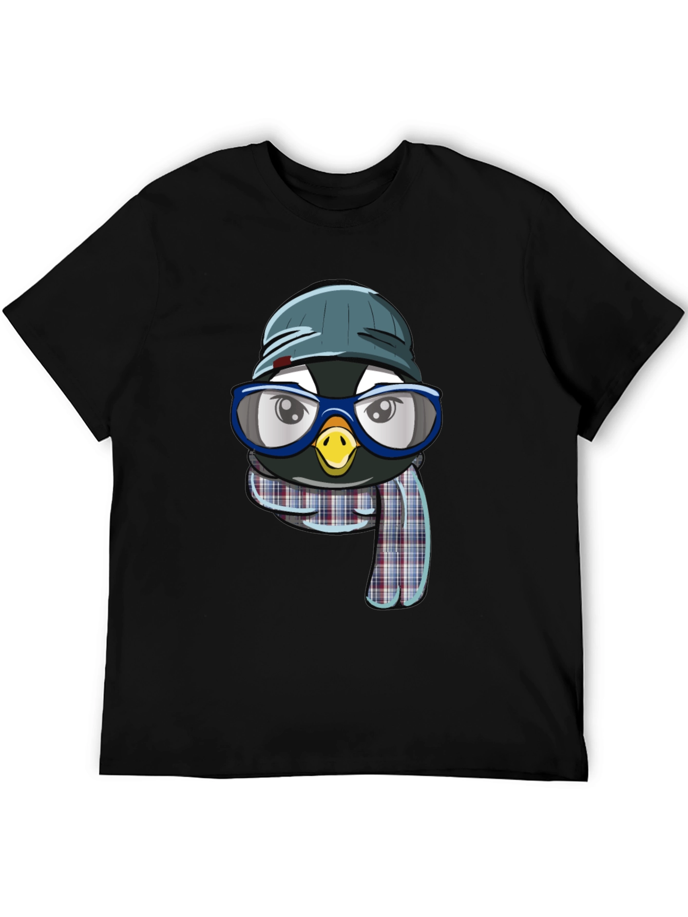 Penguin with Hat & Glasses Black T-Shirt