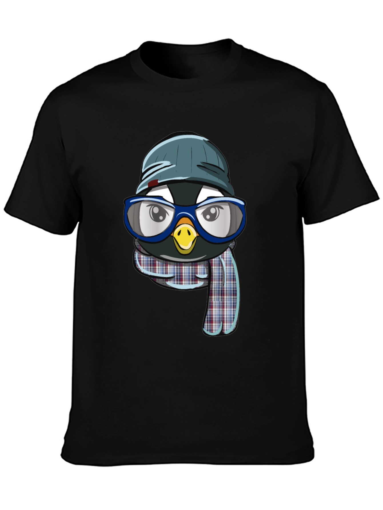 Penguin with Hat & Glasses Black T-Shirt