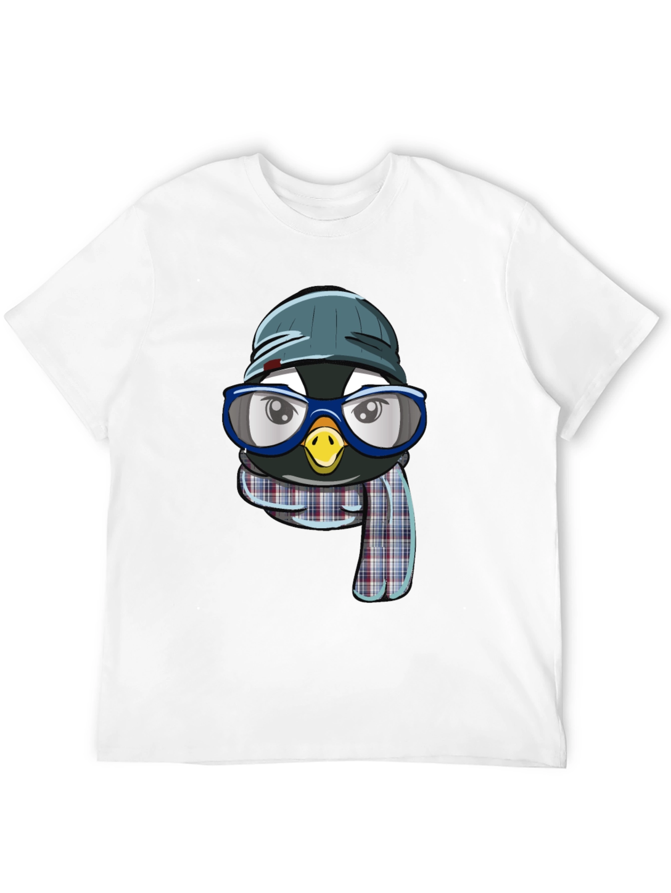 Penguin with Hat & Glasses Black T-Shirt