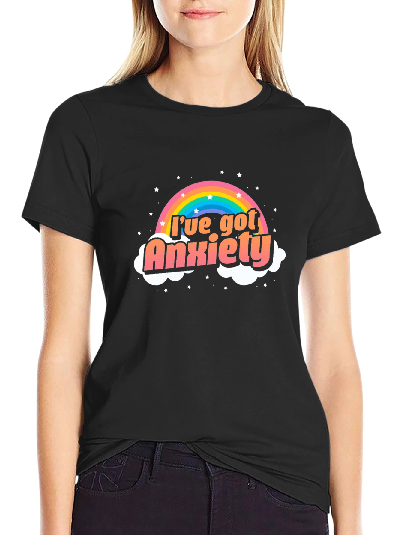 Anxiety Rainbow Graphic Black Tee Shirt
