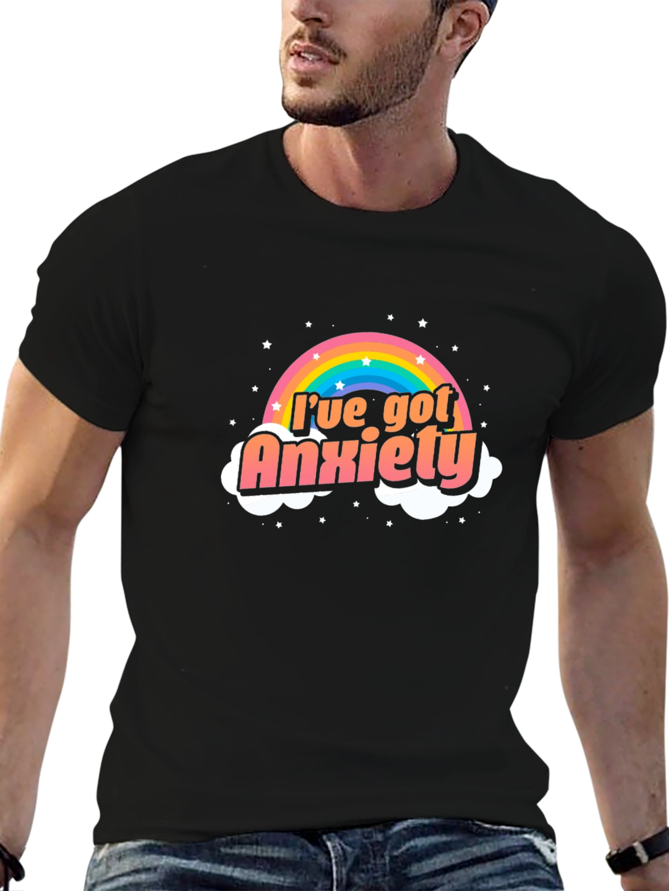 Anxiety Rainbow Graphic Black Tee Shirt