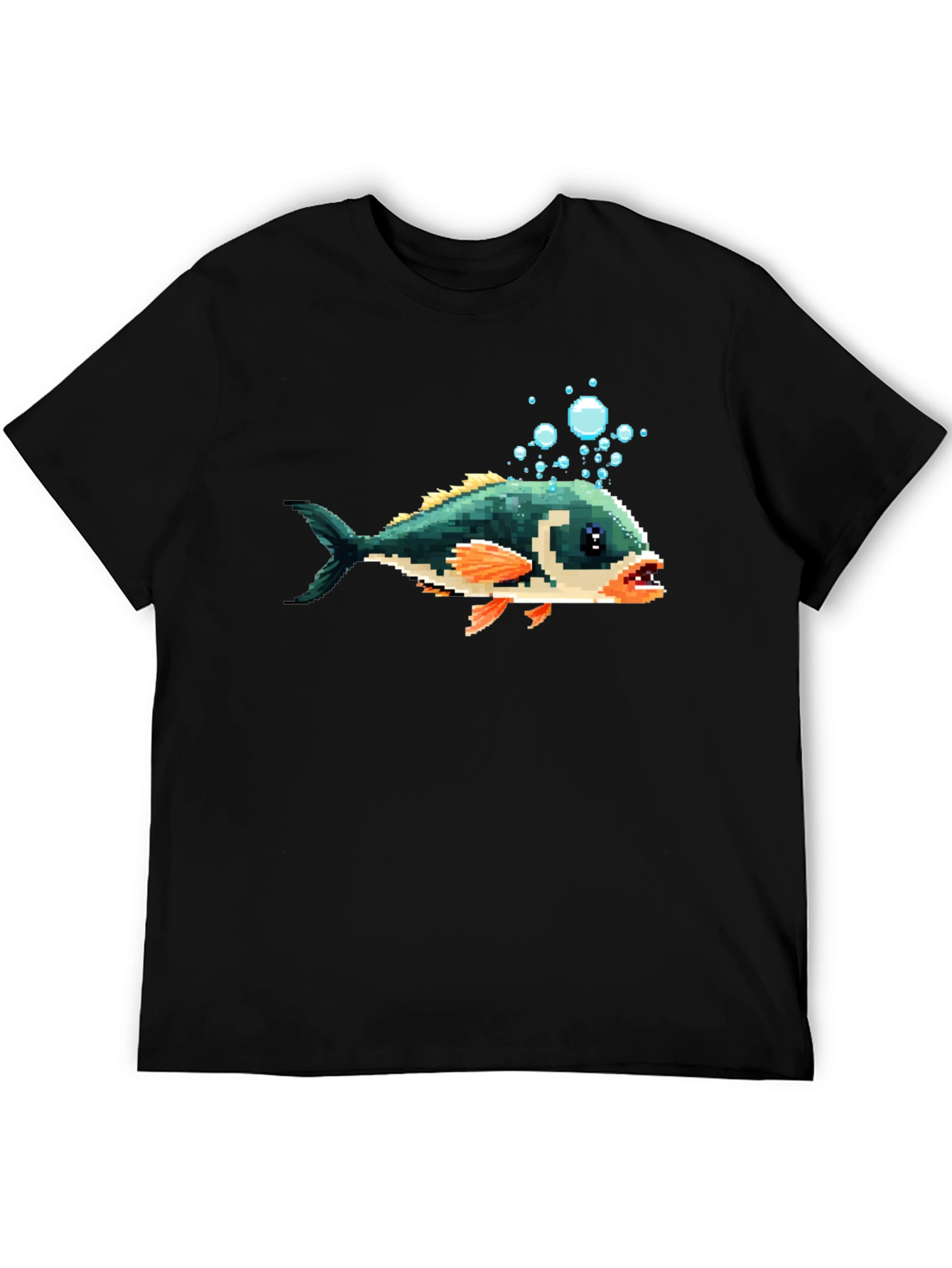 Pixel Fish Graphic Tee - Black Cotton T-Shirt