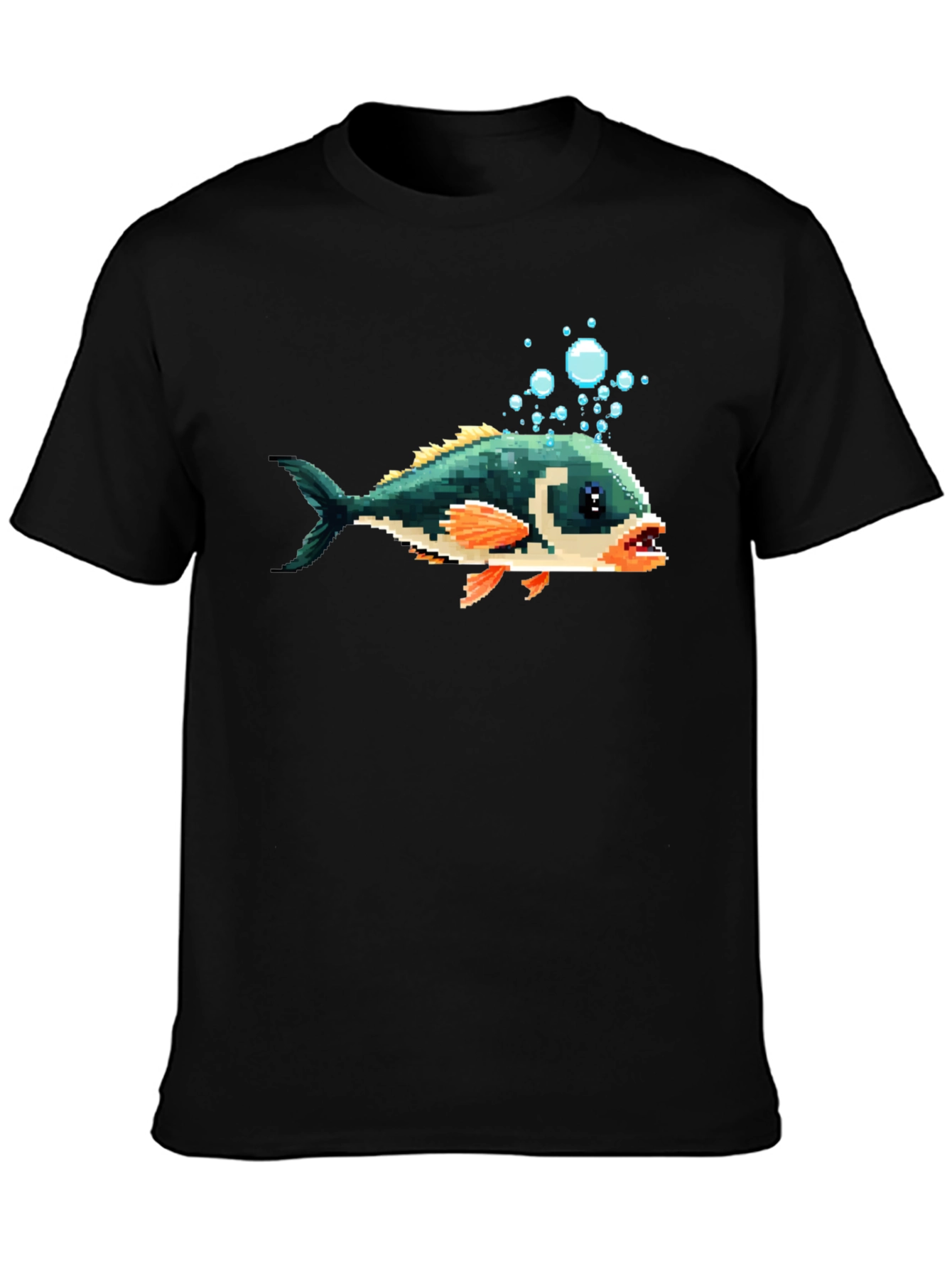 Pixel Fish Graphic Tee - Black Cotton T-Shirt