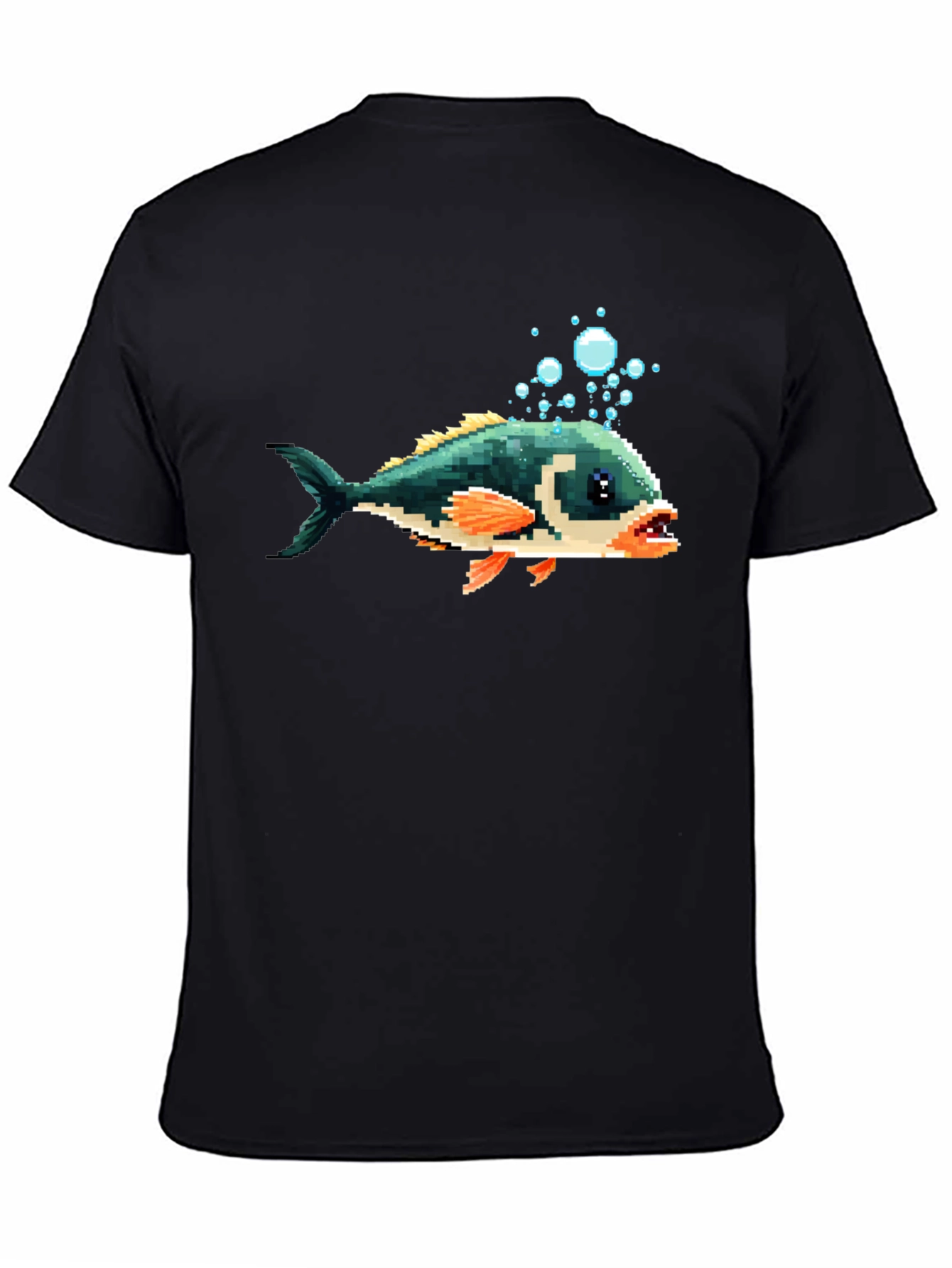 Pixel Fish Graphic Tee - Black Cotton T-Shirt