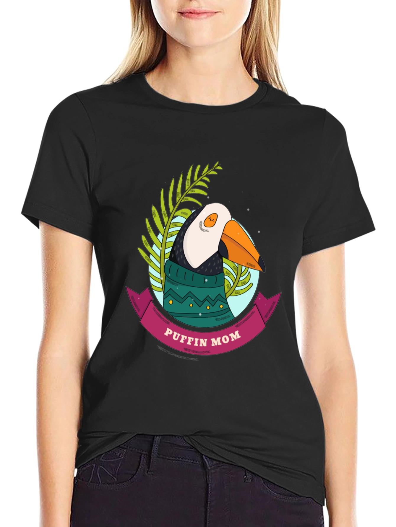 Puffin Mom Graphic Tee - Cute Bird Lover Shirt