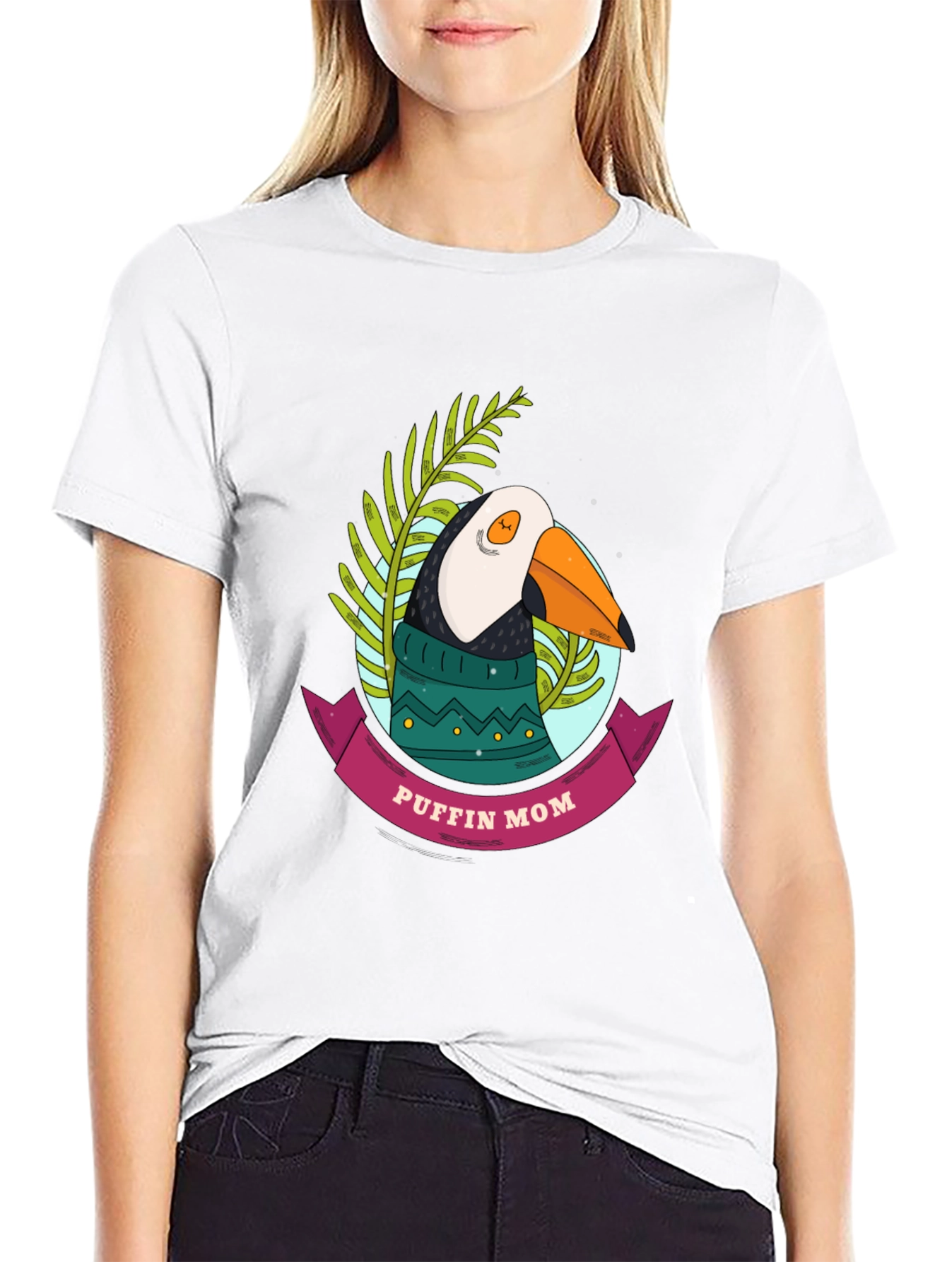 Puffin Mom Graphic Tee - Cute Bird Lover Shirt