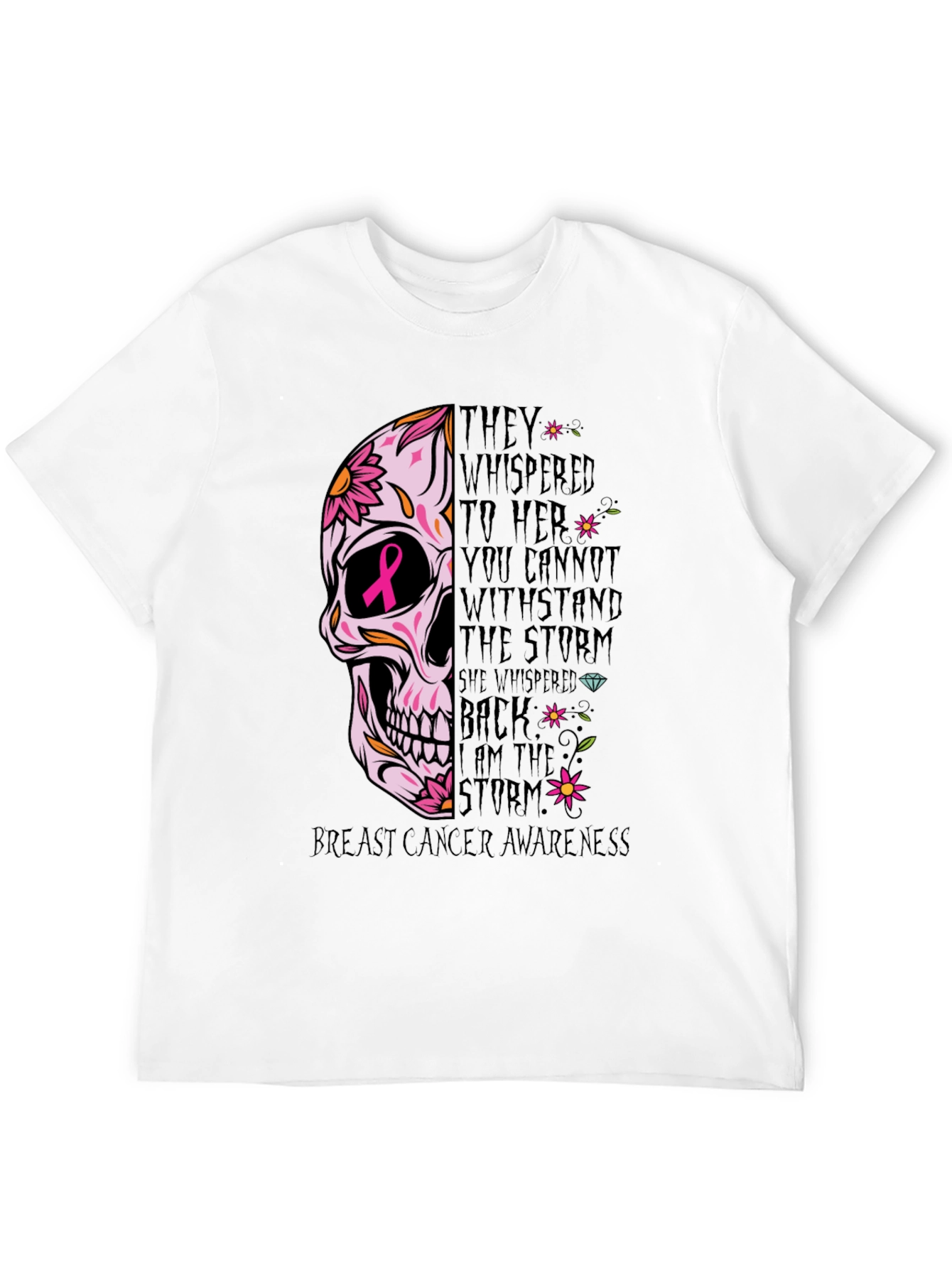 Breast Cancer Awareness Skull Graphic T-Shirt