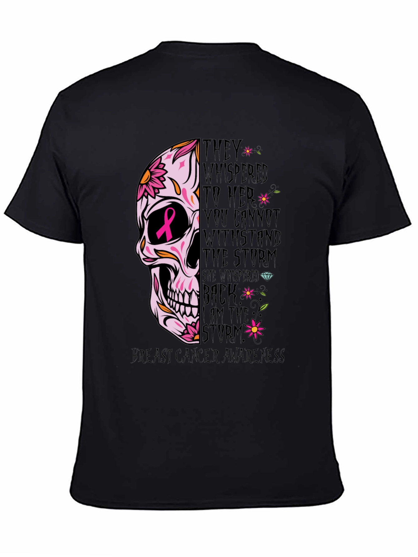 Breast Cancer Awareness Skull Graphic T-Shirt