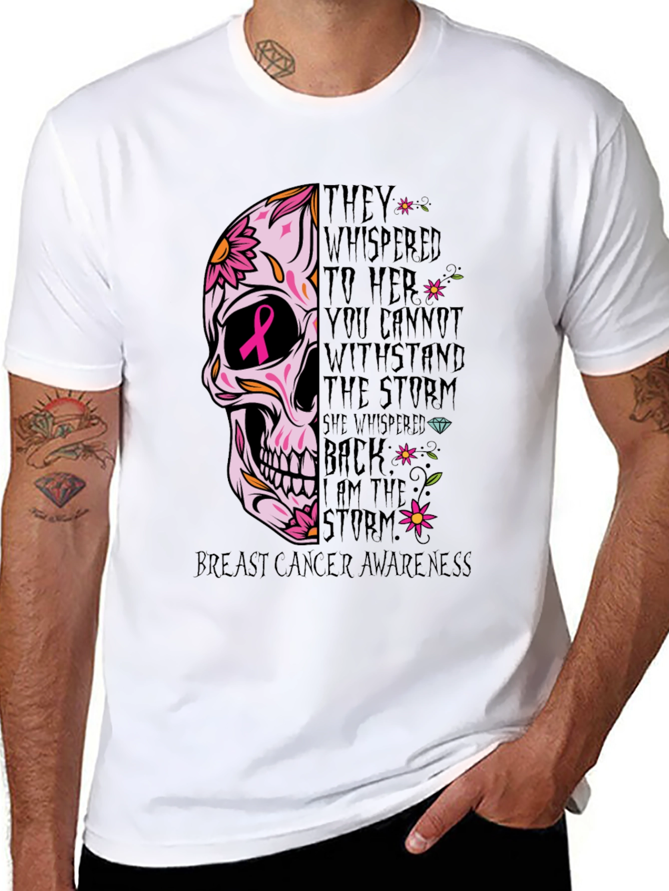 Breast Cancer Awareness Skull Graphic T-Shirt