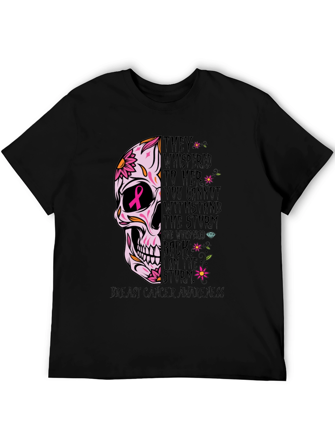 Breast Cancer Awareness Skull Graphic T-Shirt