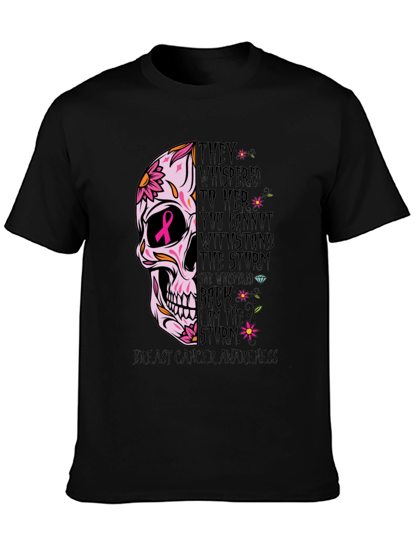 Breast Cancer Awareness Skull Graphic T-Shirt