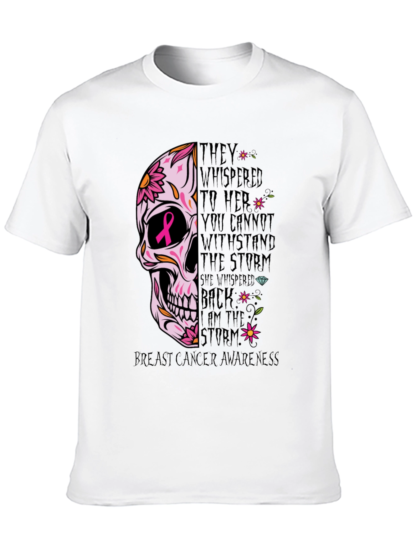 Breast Cancer Awareness Skull Graphic T-Shirt