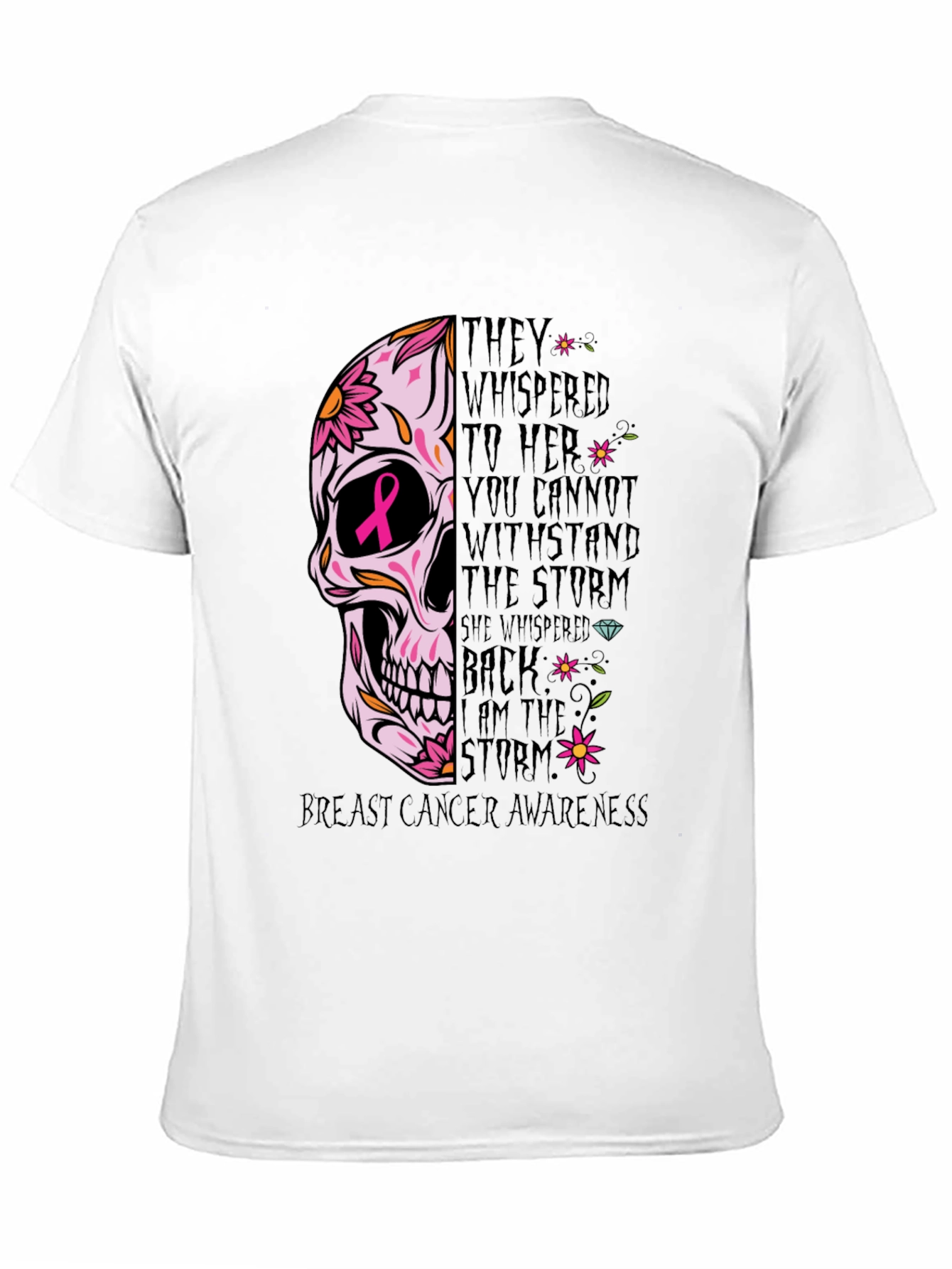 Breast Cancer Awareness Skull Graphic T-Shirt