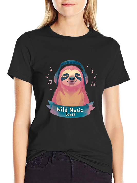 Wild Music Lover Sloth Graphic T-Shirt
