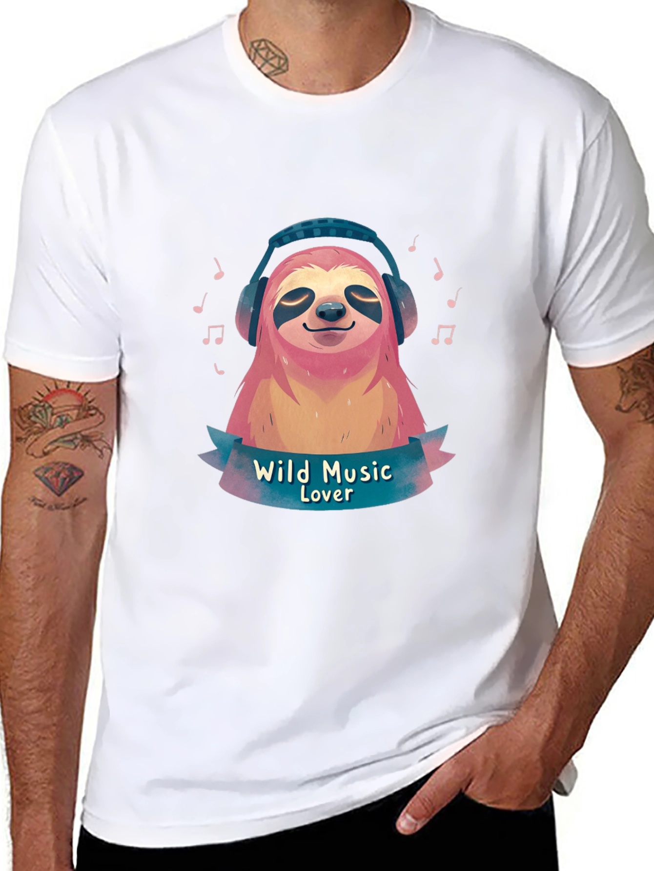 Wild Music Lover Sloth Graphic T-Shirt