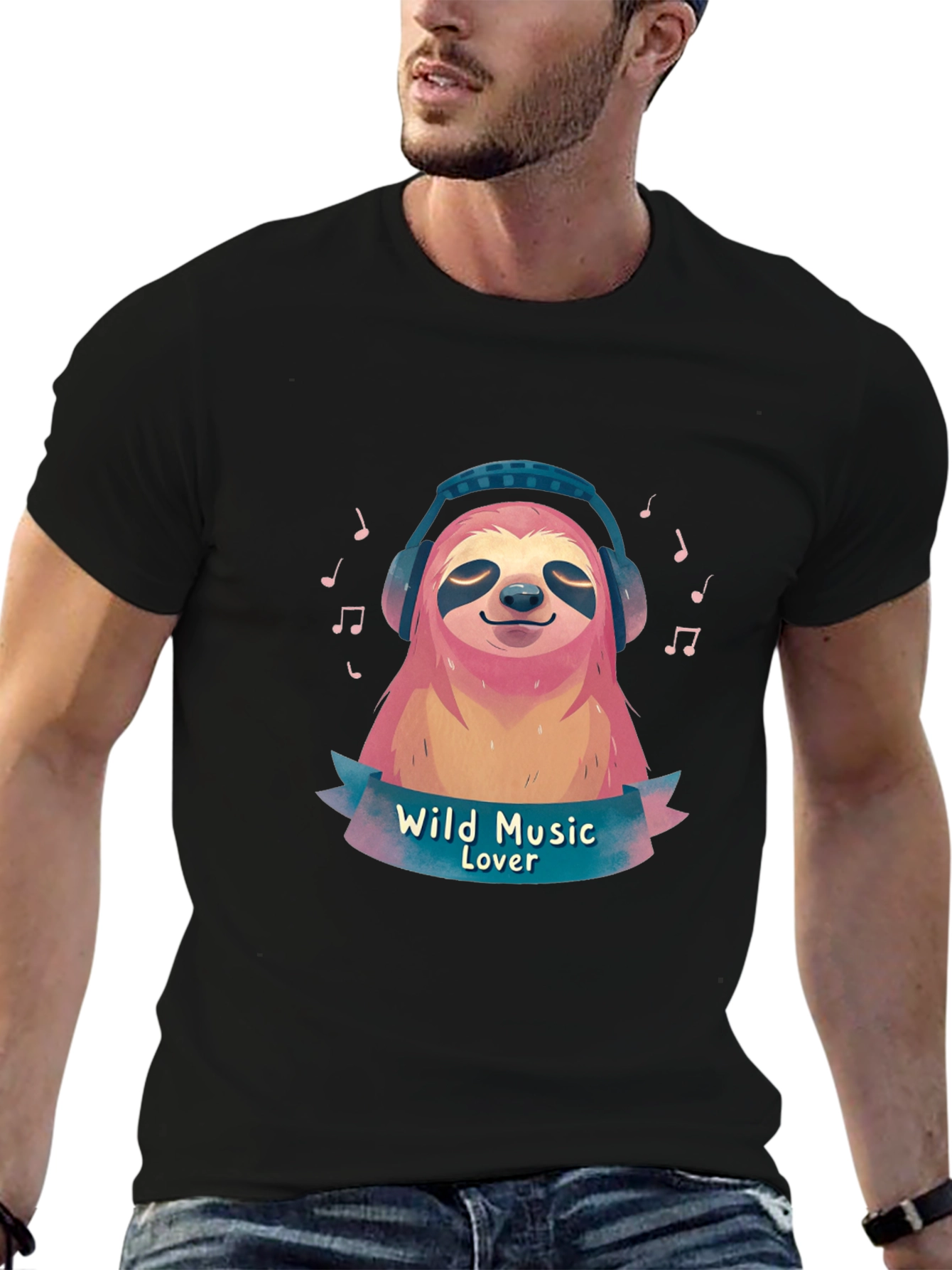Wild Music Lover Sloth Graphic T-Shirt