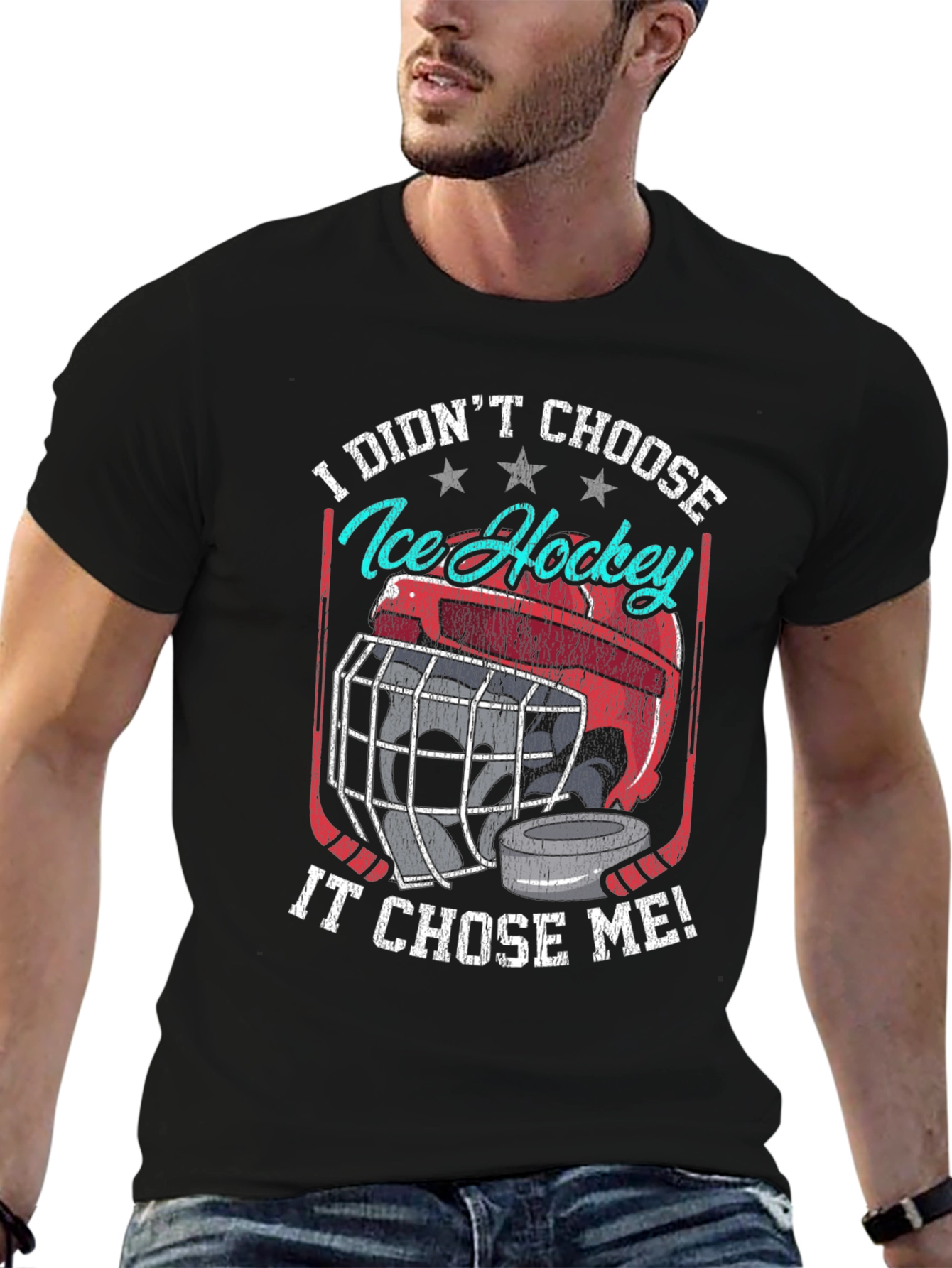 Ice Hockey Chose Me Black Graphic T-Shirt