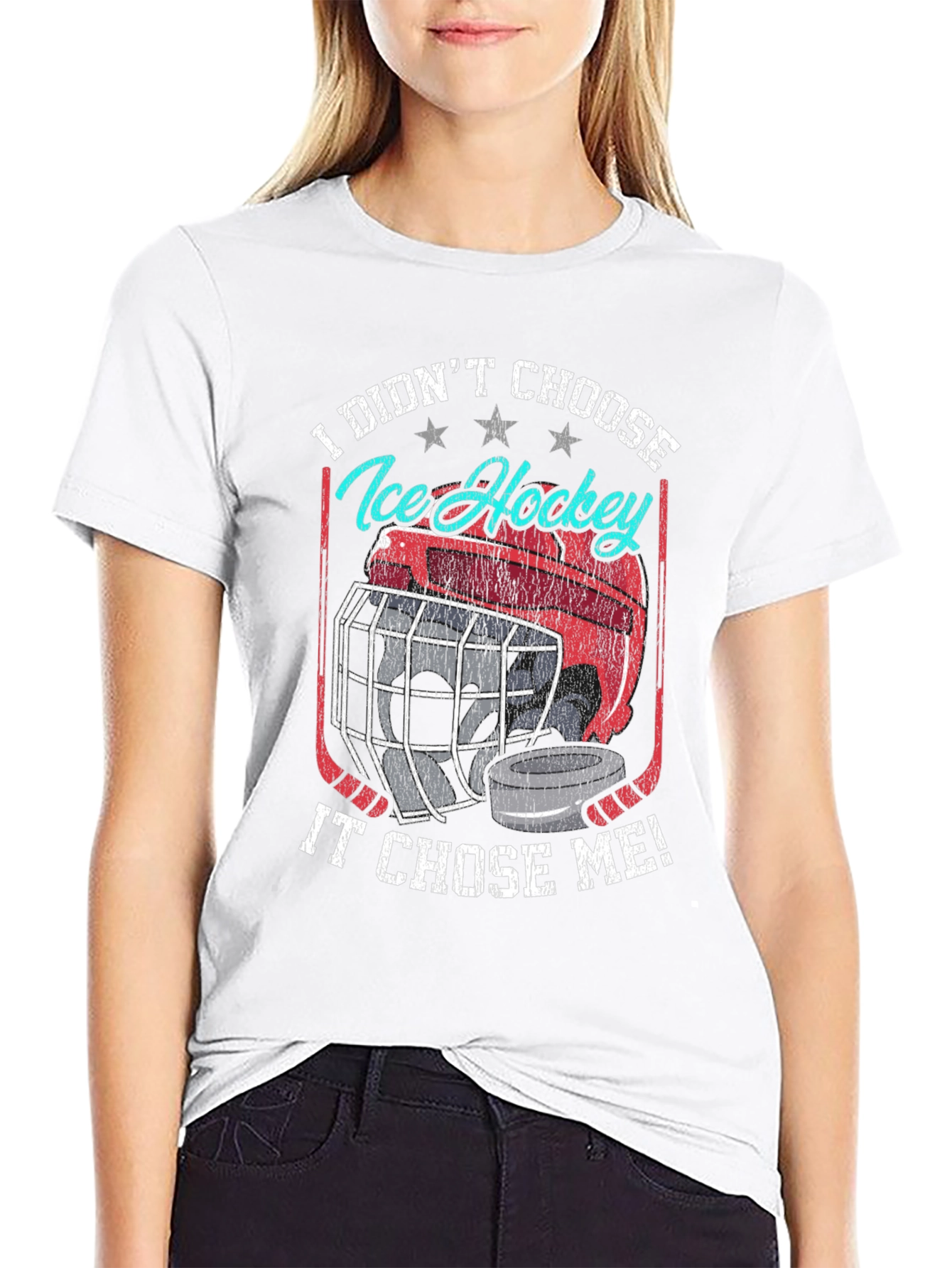 Ice Hockey Chose Me Black Graphic T-Shirt
