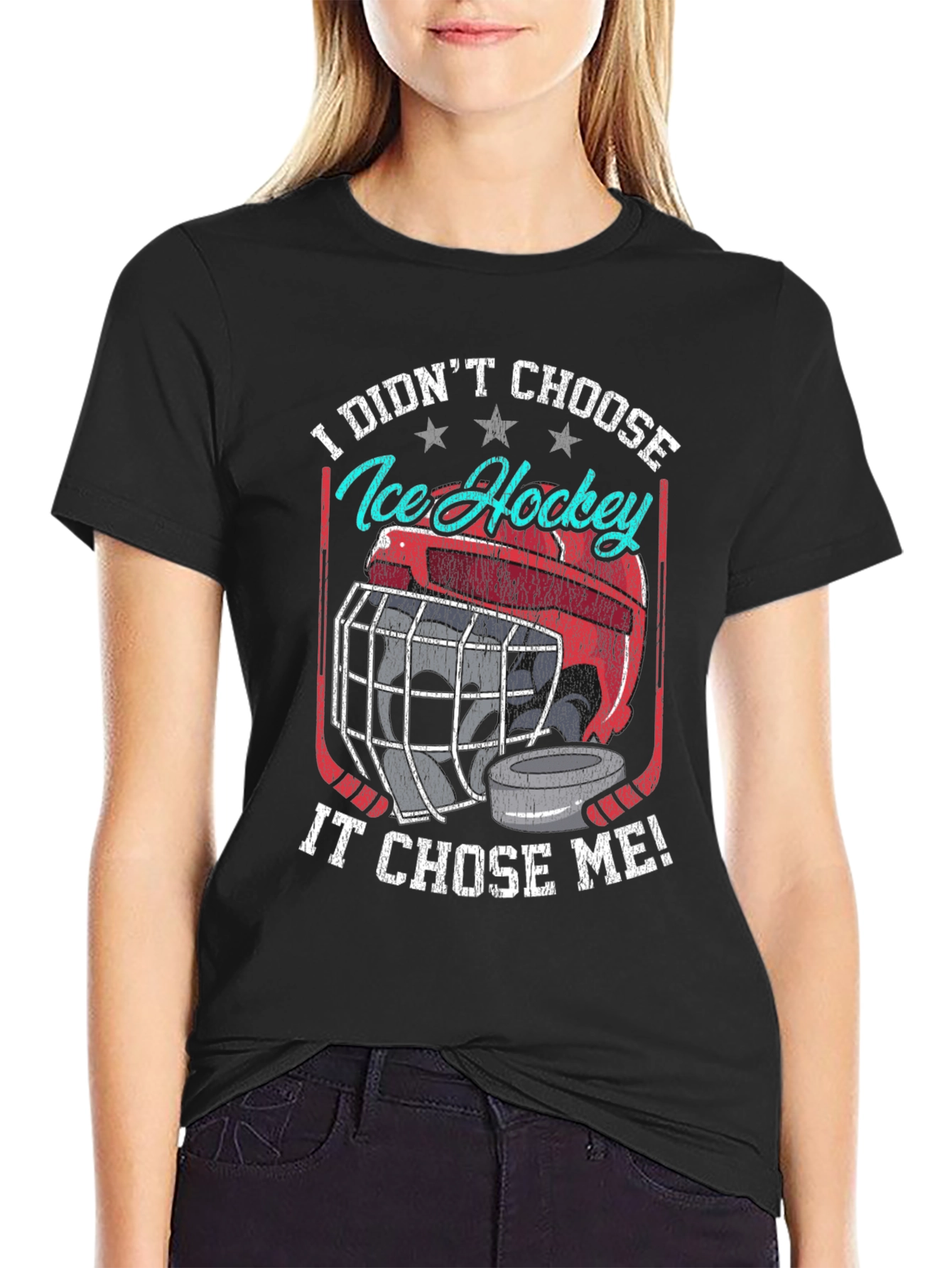 Ice Hockey Chose Me Black Graphic T-Shirt