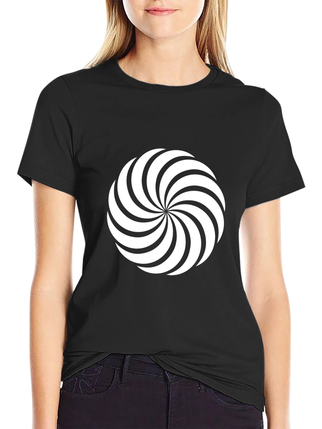 Stylish Black Tee with Swirling Graphic Print