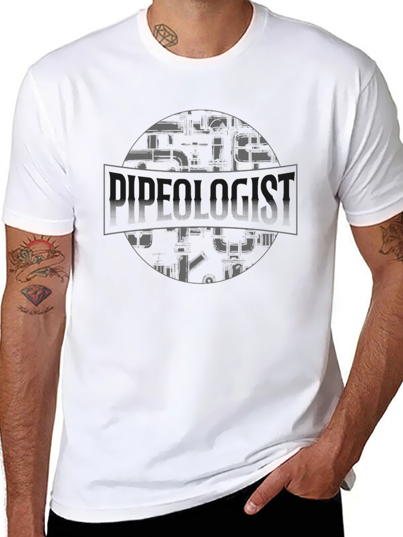 Plumber T-Shirt - Pipe Circle Graphic Tee - Black