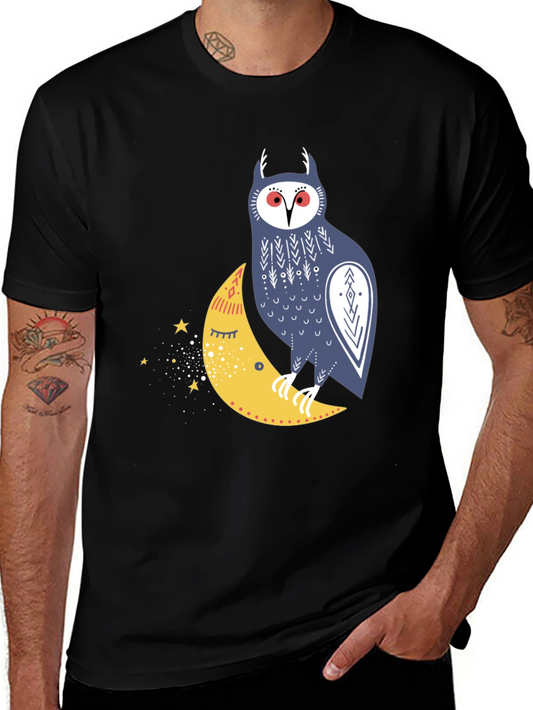 Owl on Moon Graphic T-Shirt - Black