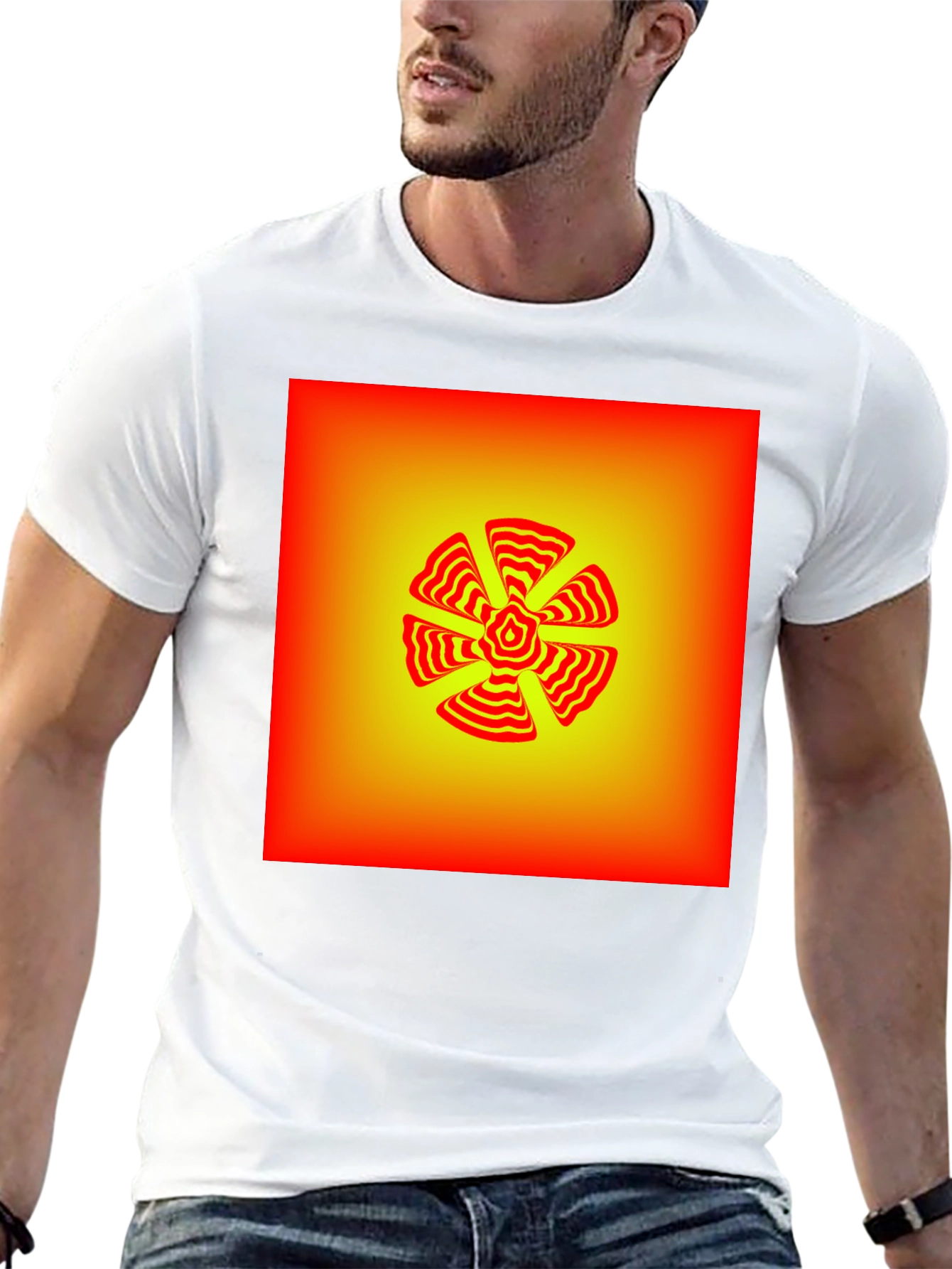 Abstract Geometric Flower Graphic T-Shirt - Black