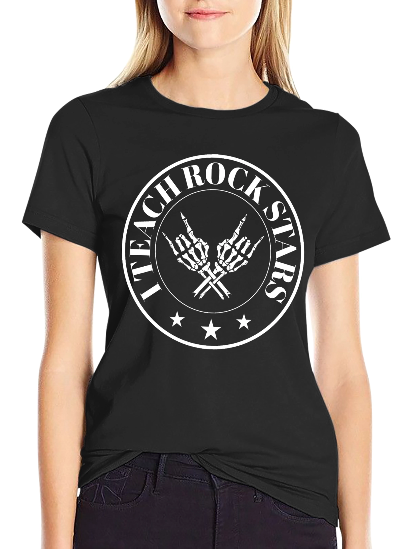 I Teach Rock Stars T-Shirt Black Cotton Graphic Tee