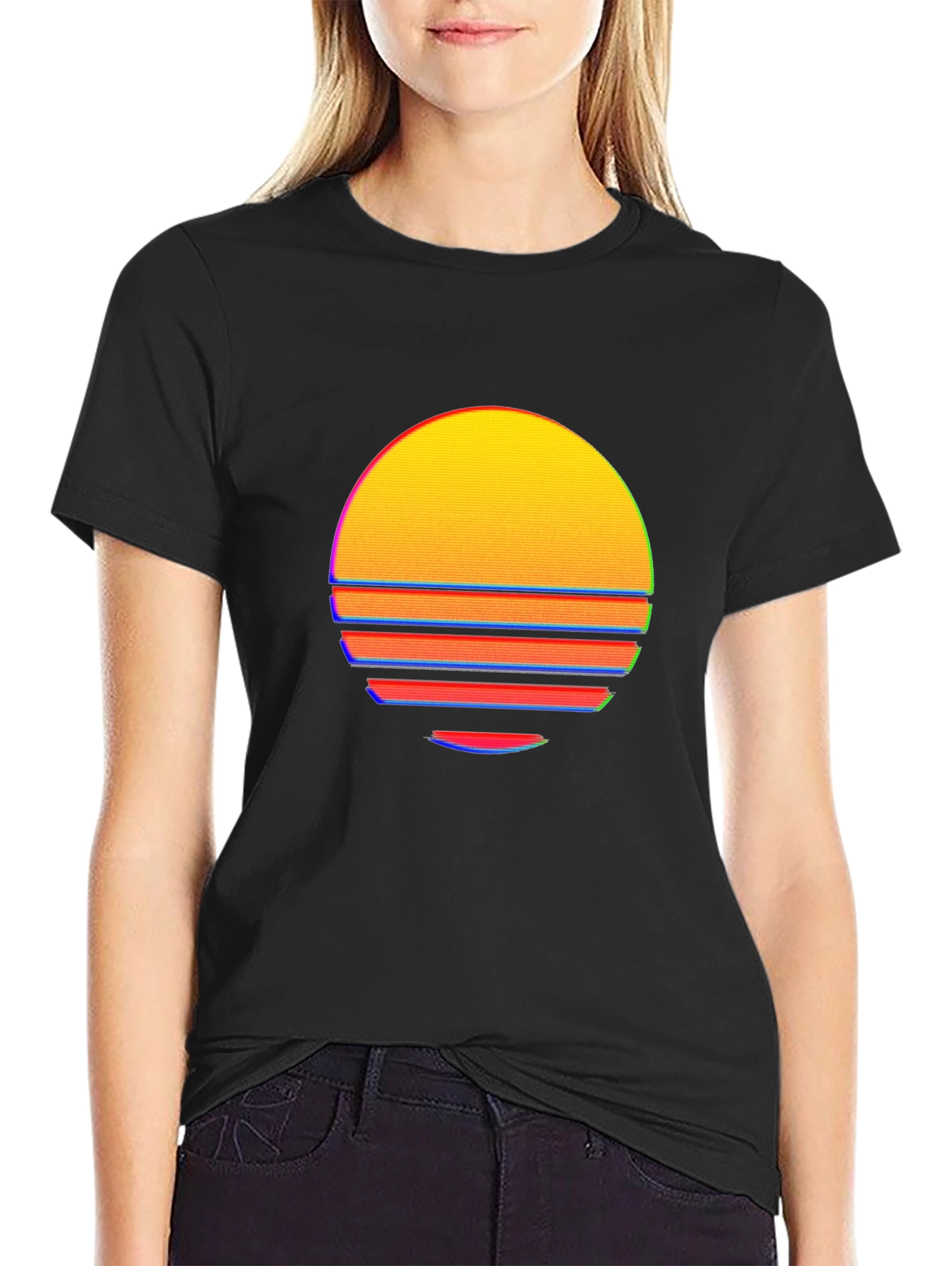 Retro Sunset Graphic Tee - Black