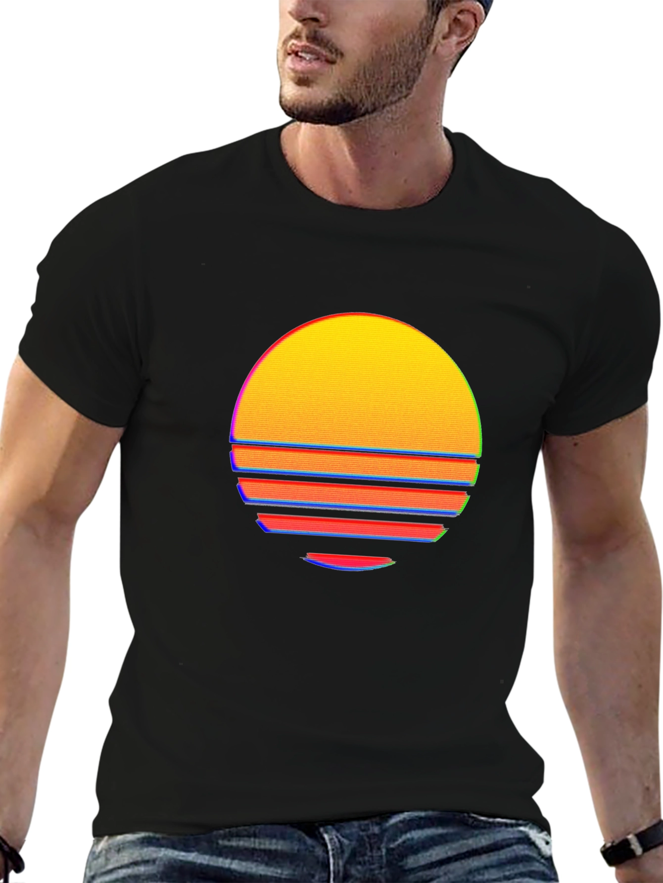 Retro Sunset Graphic Tee - Black