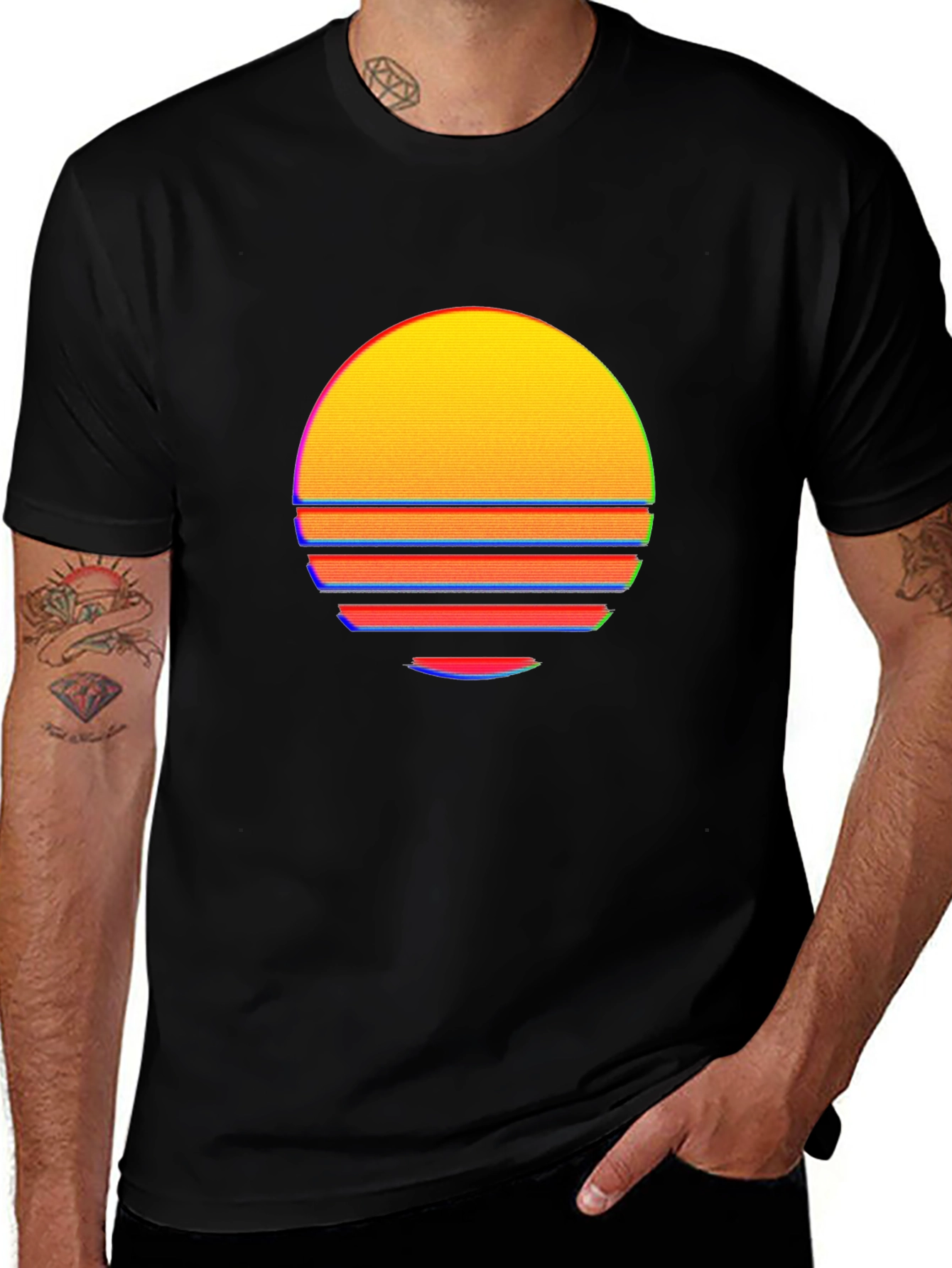 Retro Sunset Graphic Tee - Black