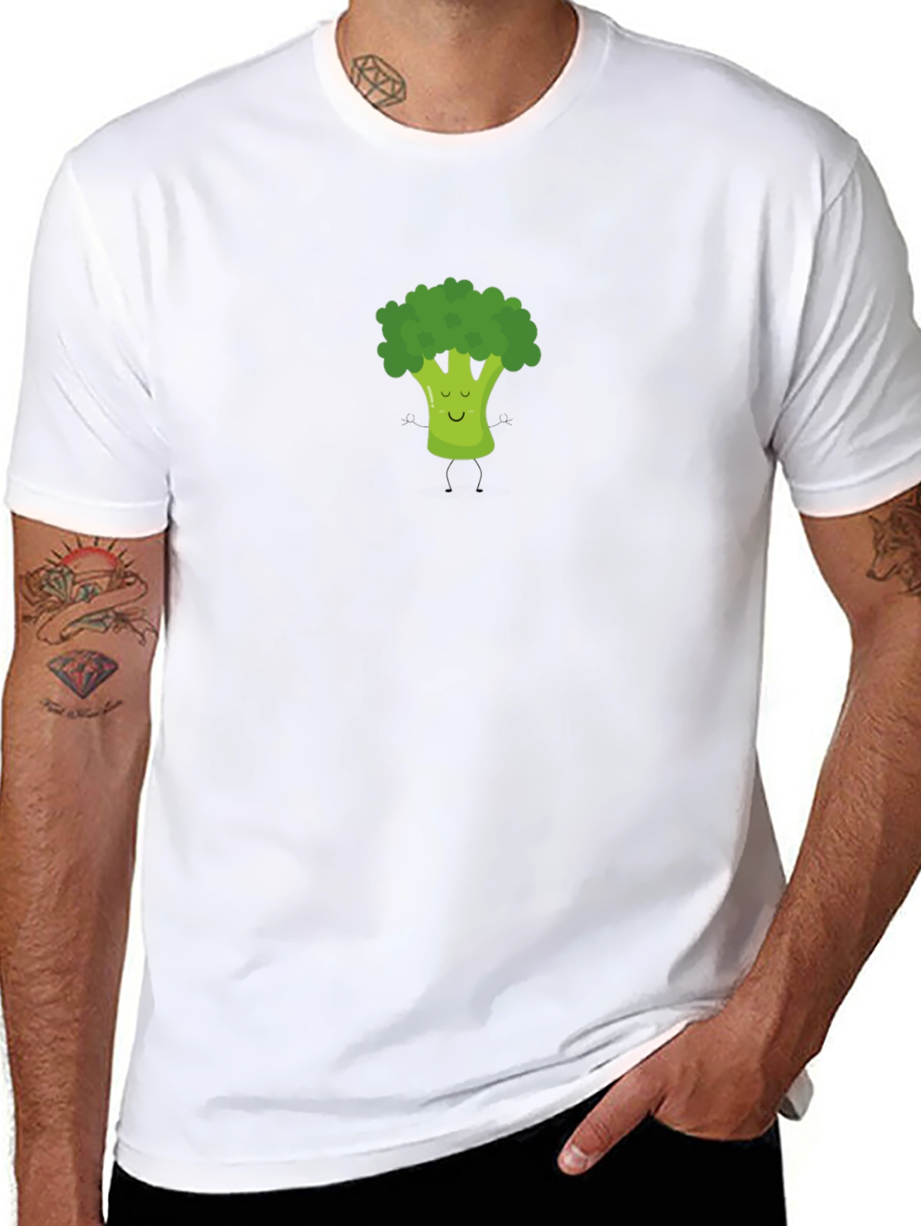Broccoli Cartoon Graphic Print Black T-Shirt