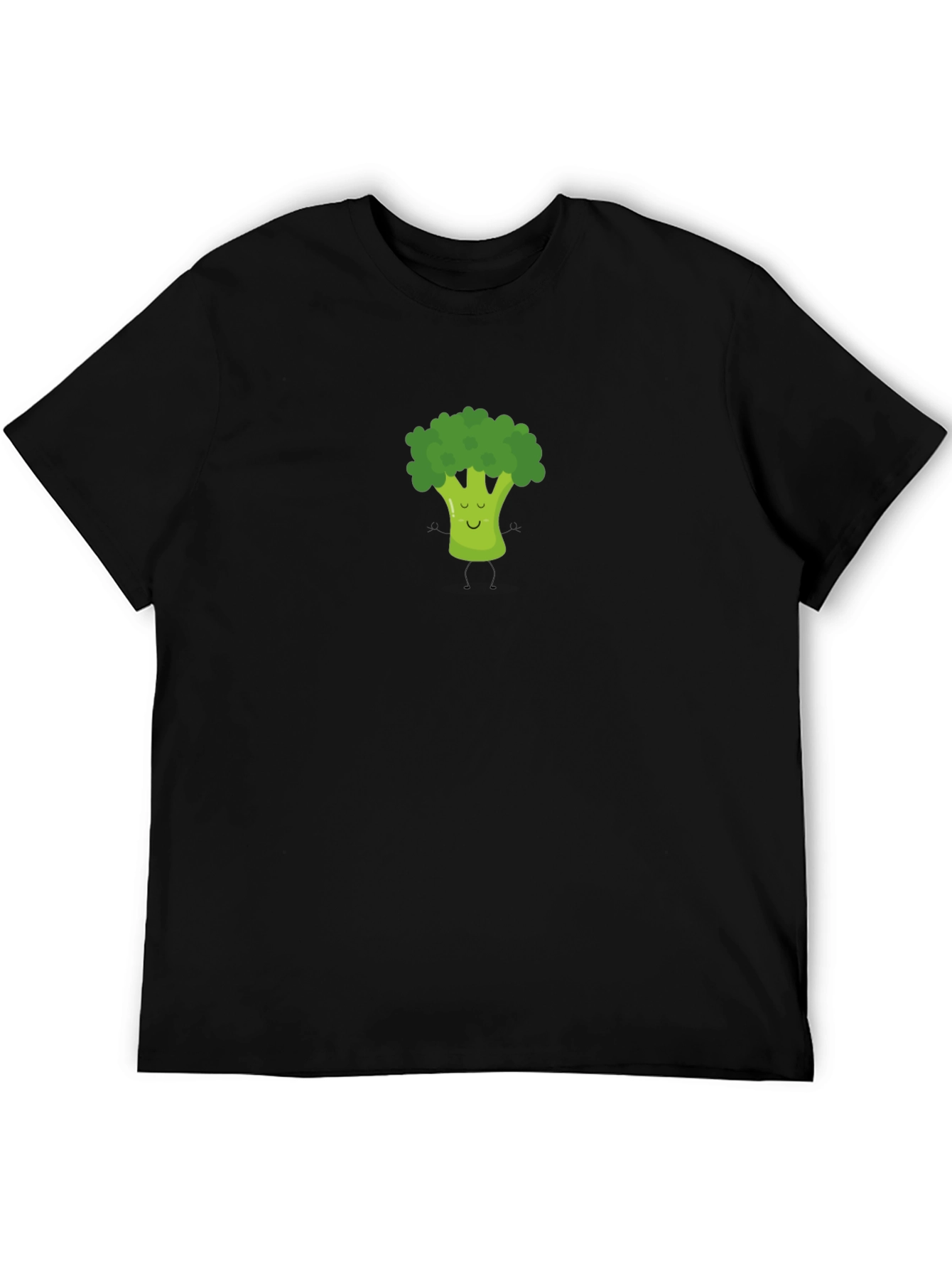 Broccoli Cartoon Graphic Print Black T-Shirt