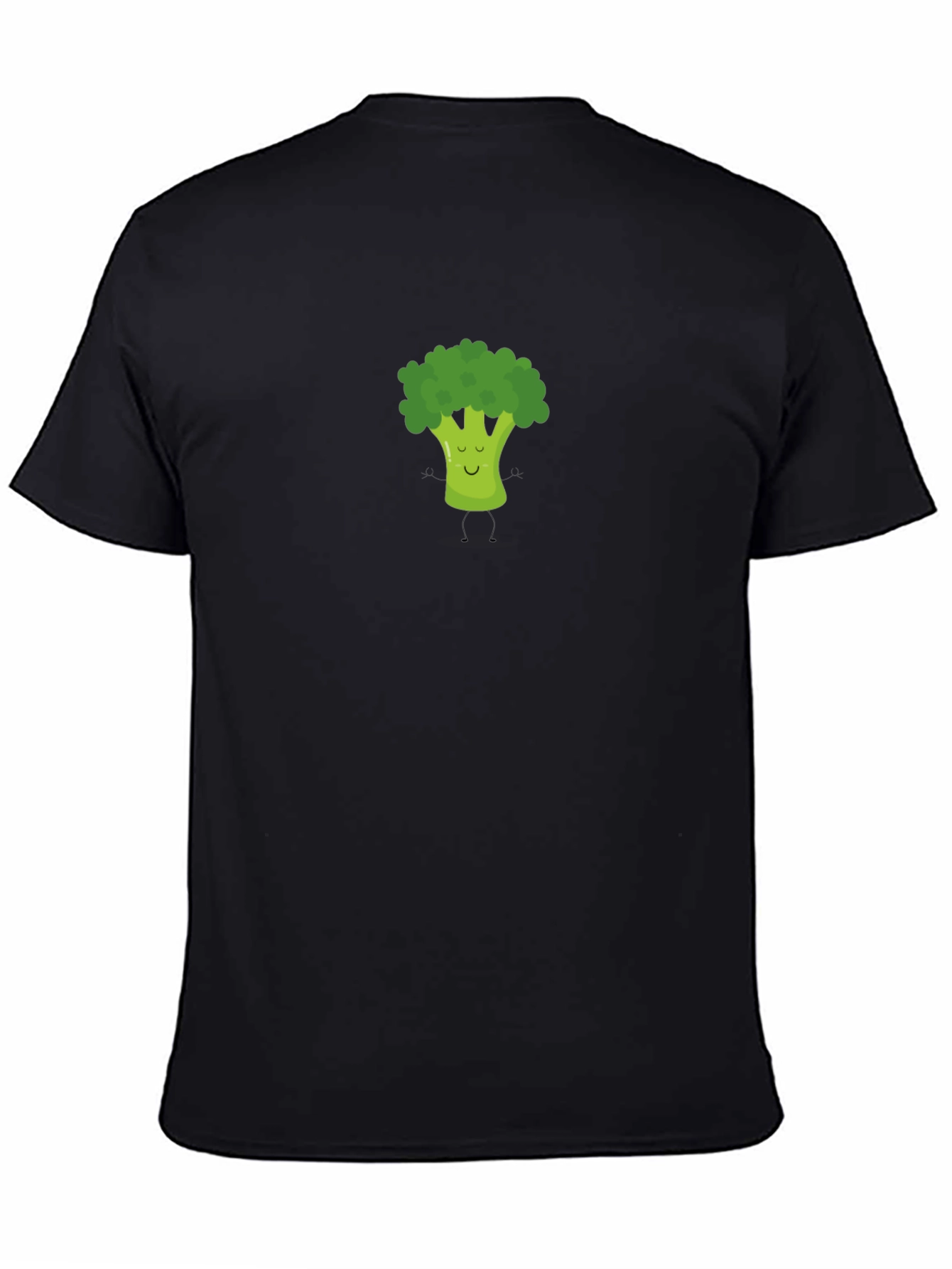 Broccoli Cartoon Graphic Print Black T-Shirt