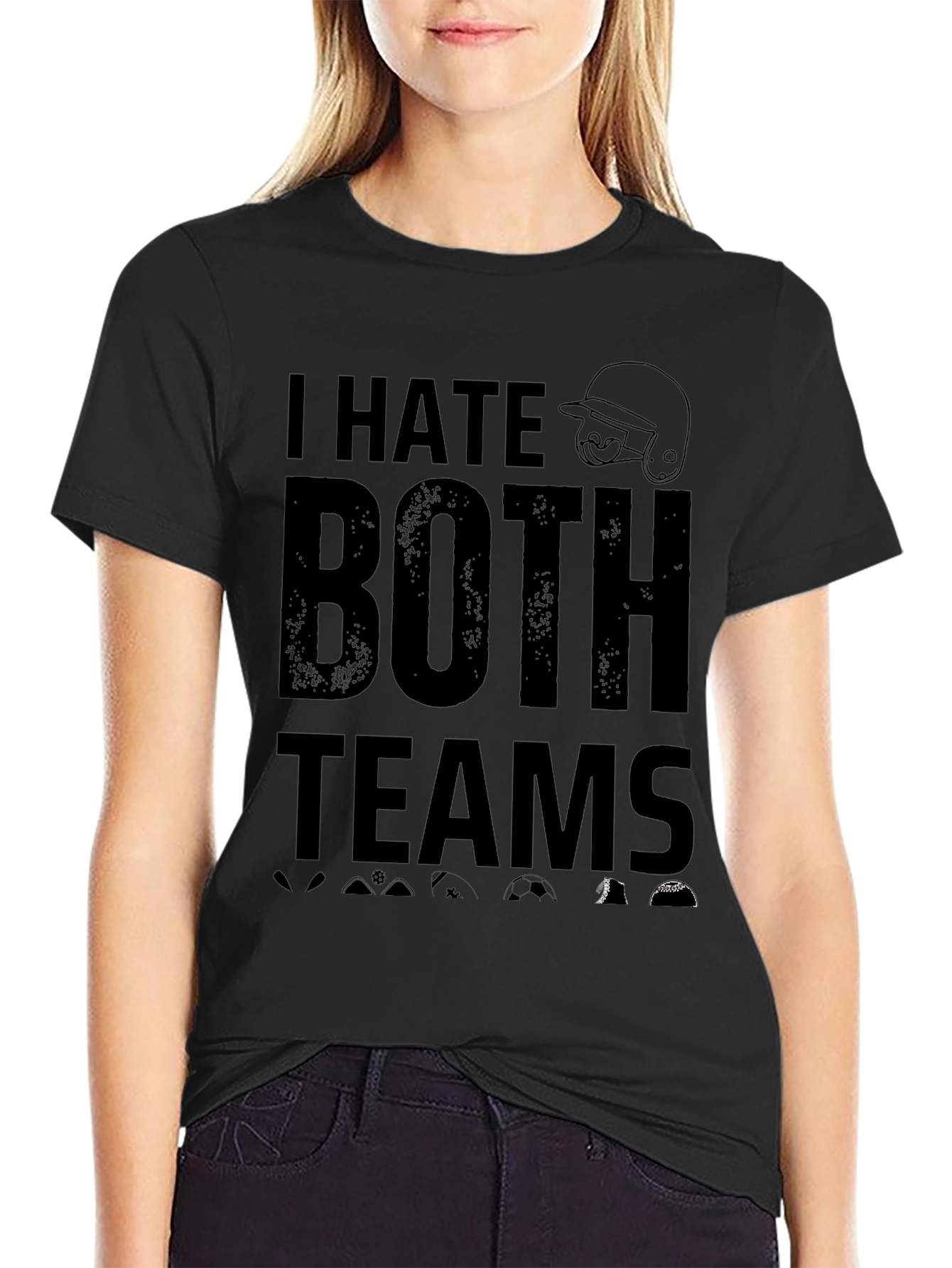 I Hate Both Teams Black Graphic T-Shirt