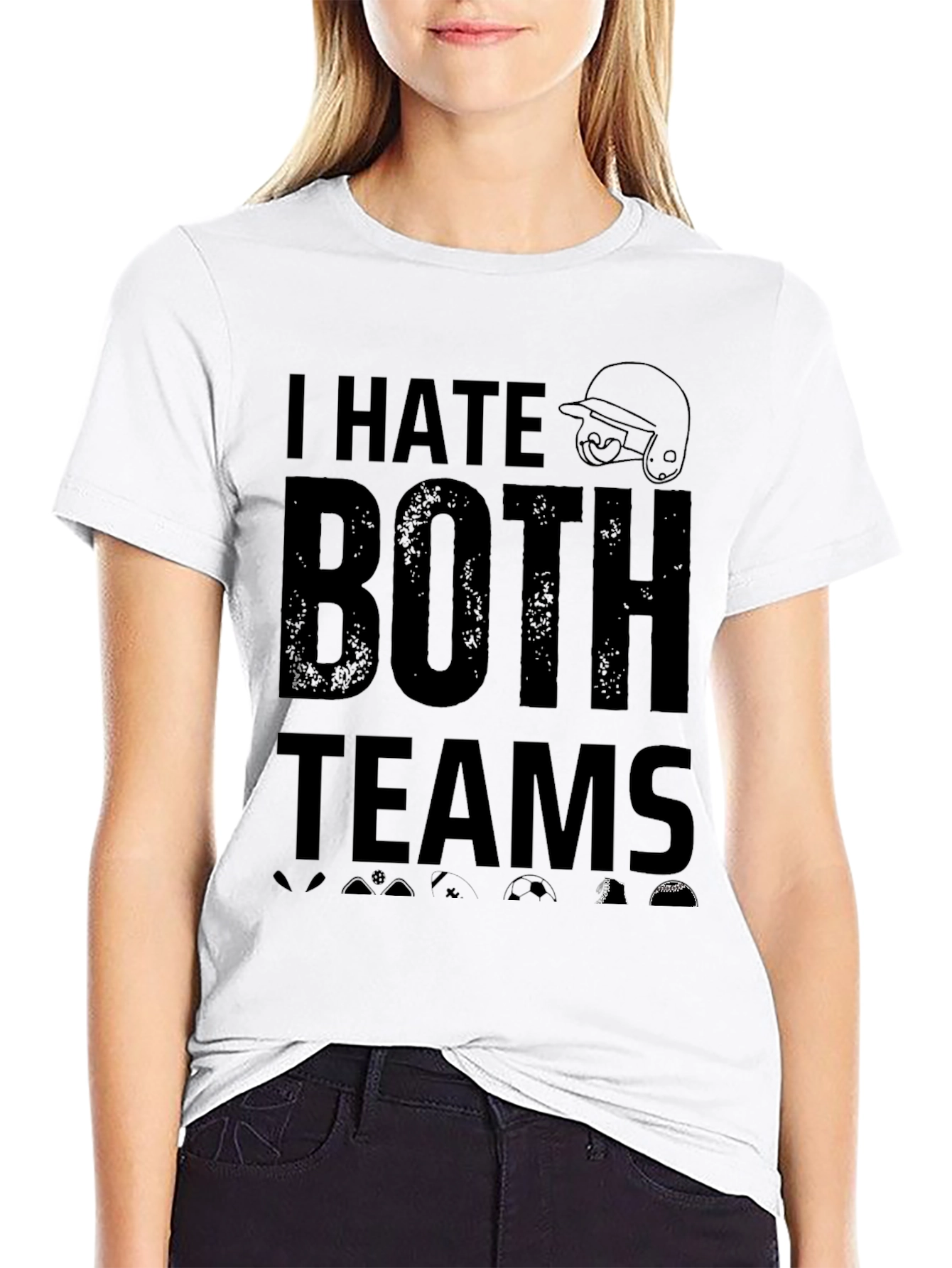 I Hate Both Teams Black Graphic T-Shirt