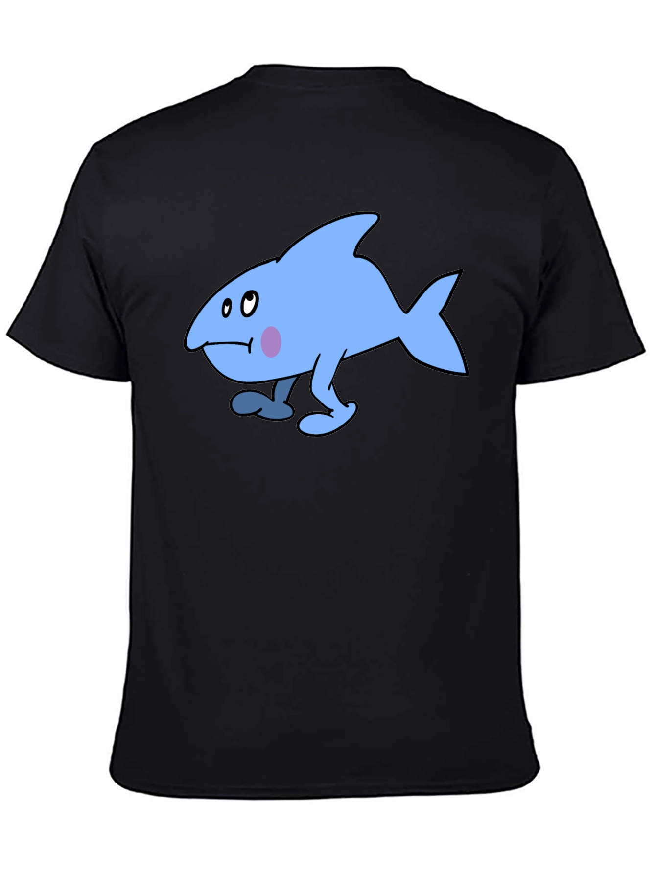 Walking Blue Cartoon Fish Graphic T-Shirt