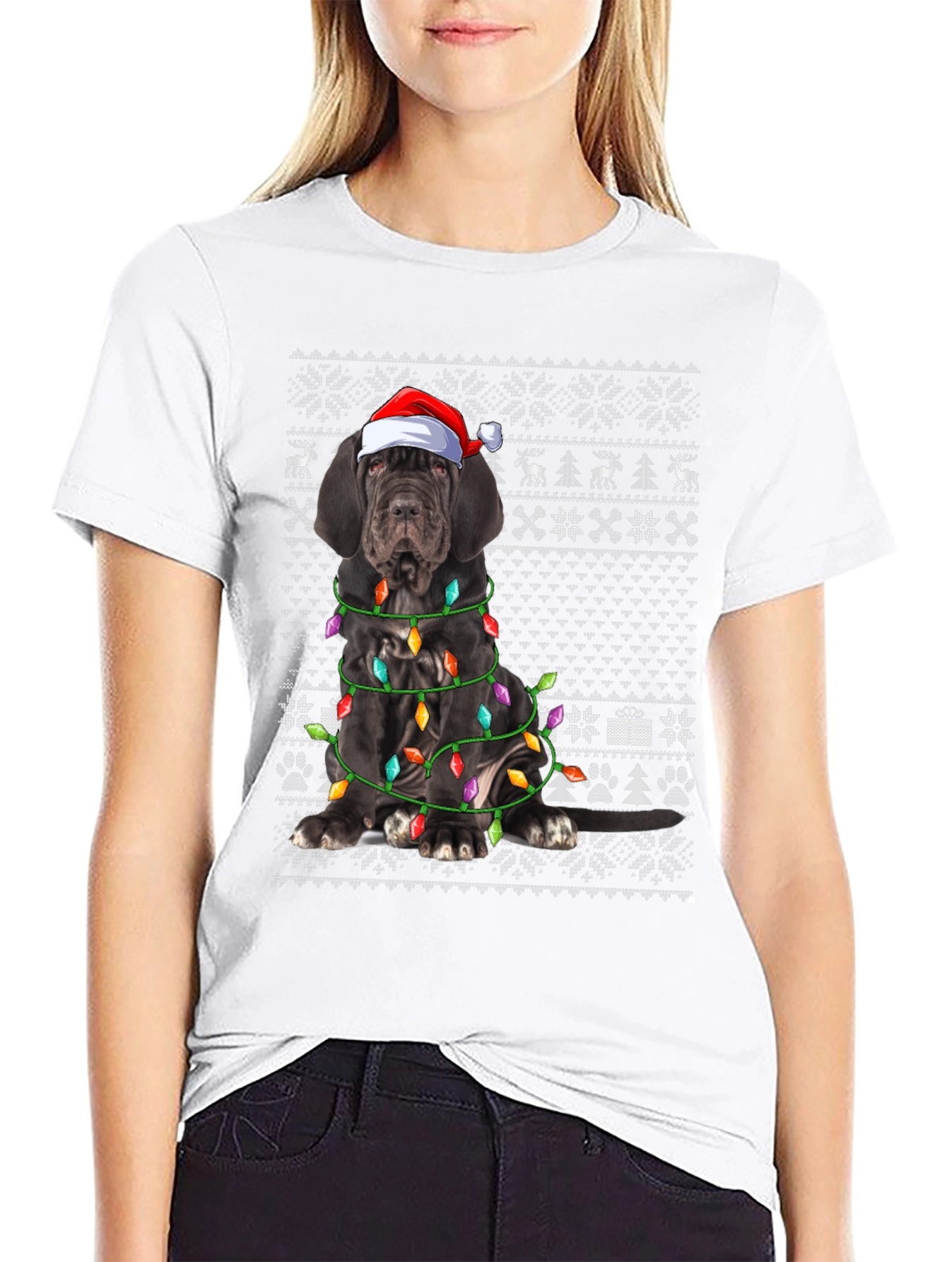 Dog Breed Christmas Lights Santa Hat T-Shirt