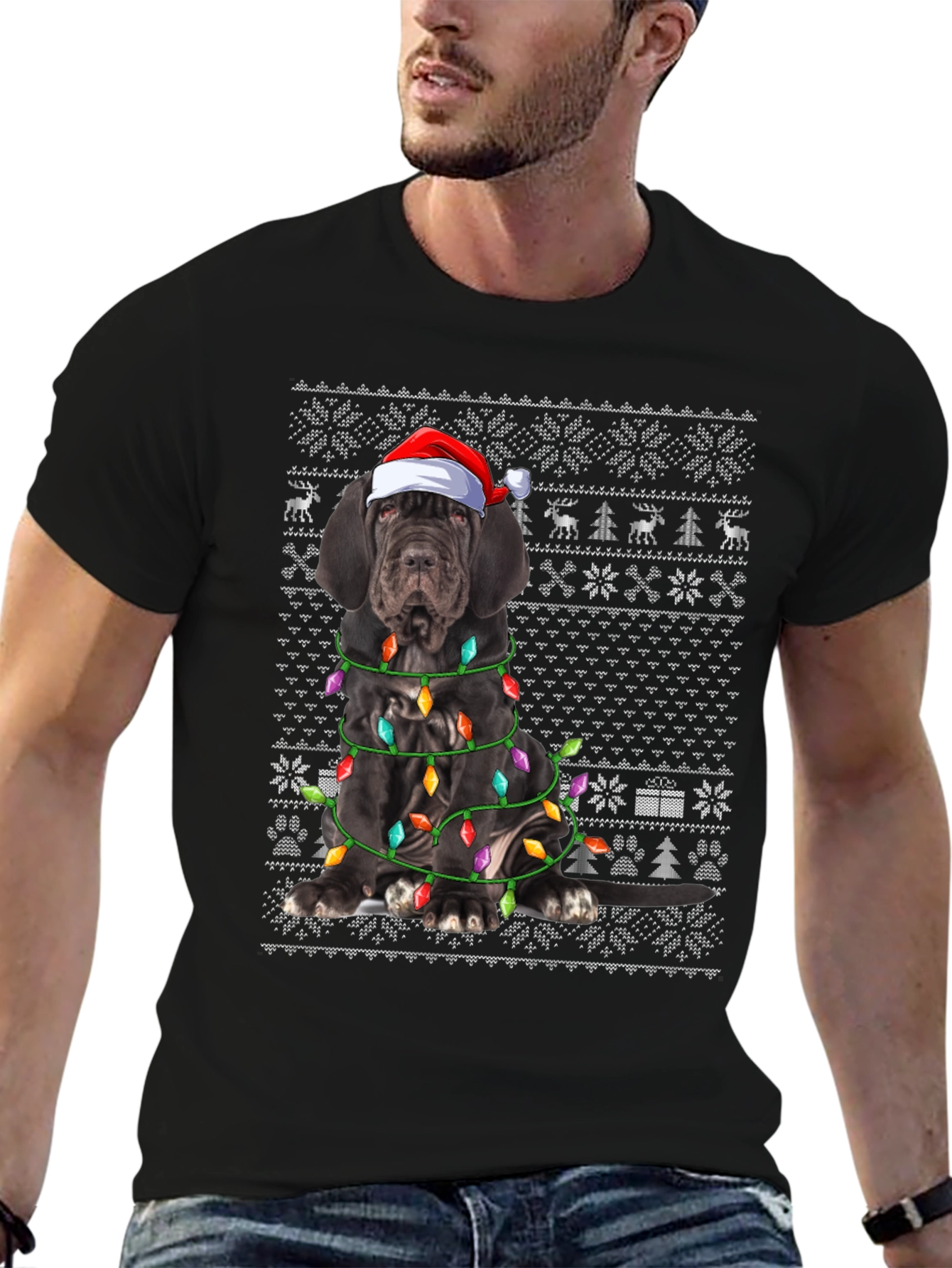 Dog Breed Christmas Lights Santa Hat T-Shirt