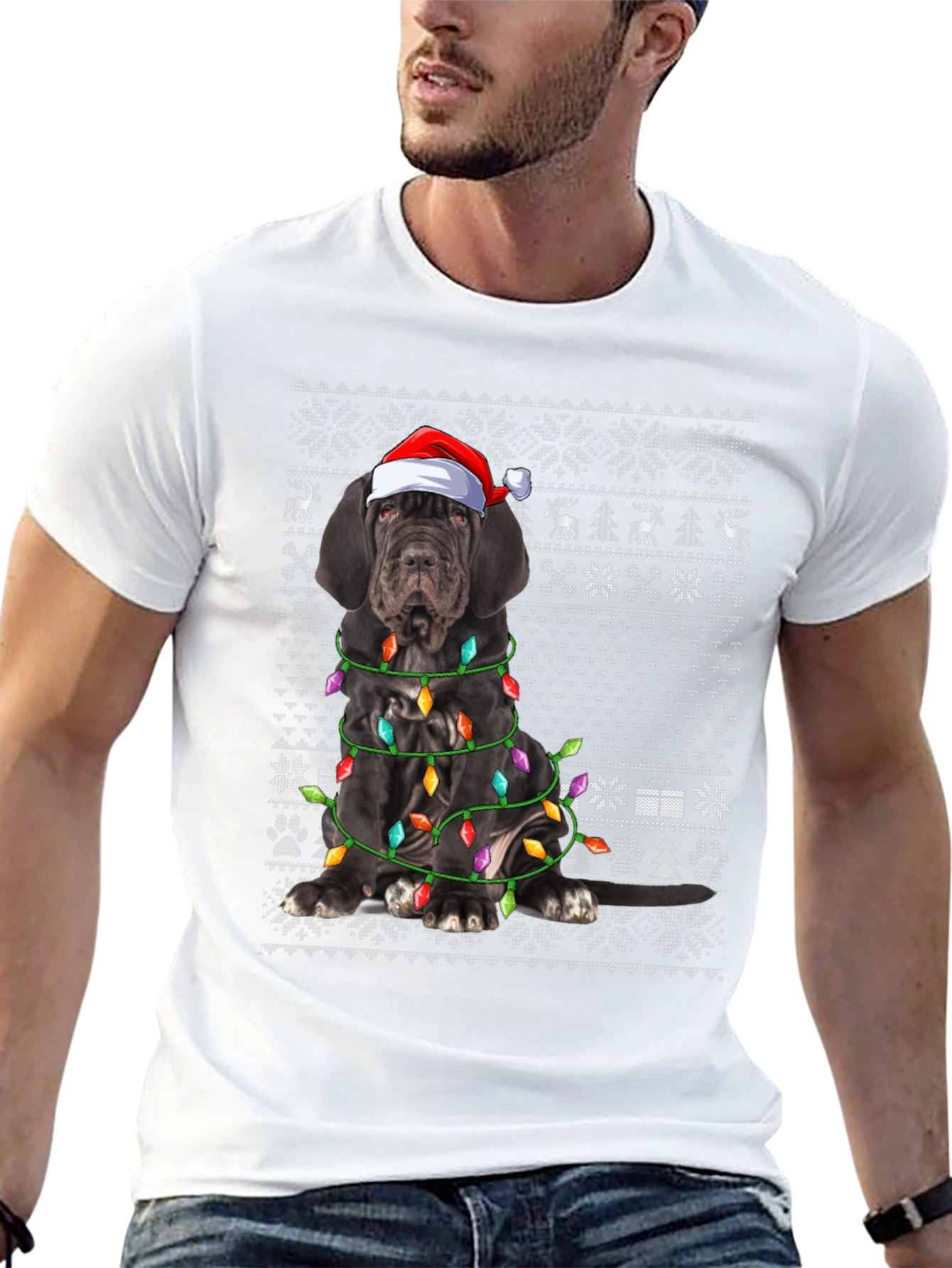 Dog Breed Christmas Lights Santa Hat T-Shirt