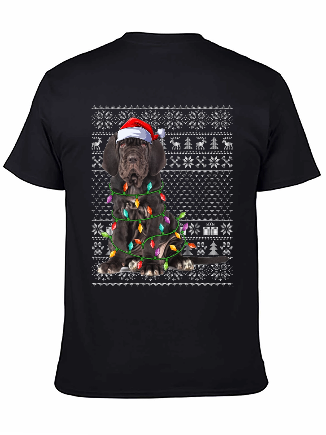 Dog Breed Christmas Lights Santa Hat T-Shirt